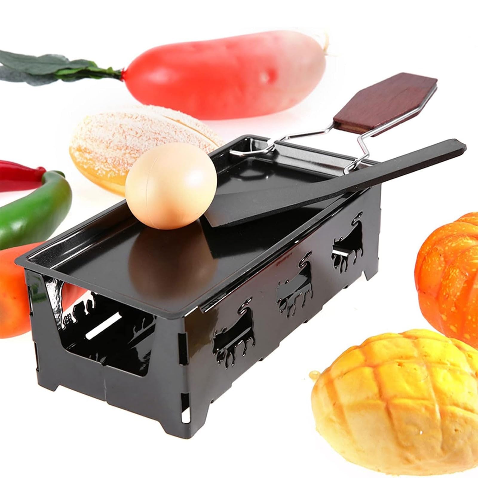 Raclette Grill nieprzywierający topiący ser z blachą do pieczenia i składanym drewnianym uchwytem, profesjonalna forma do topienia sera, mięsa, ryb i warzyw