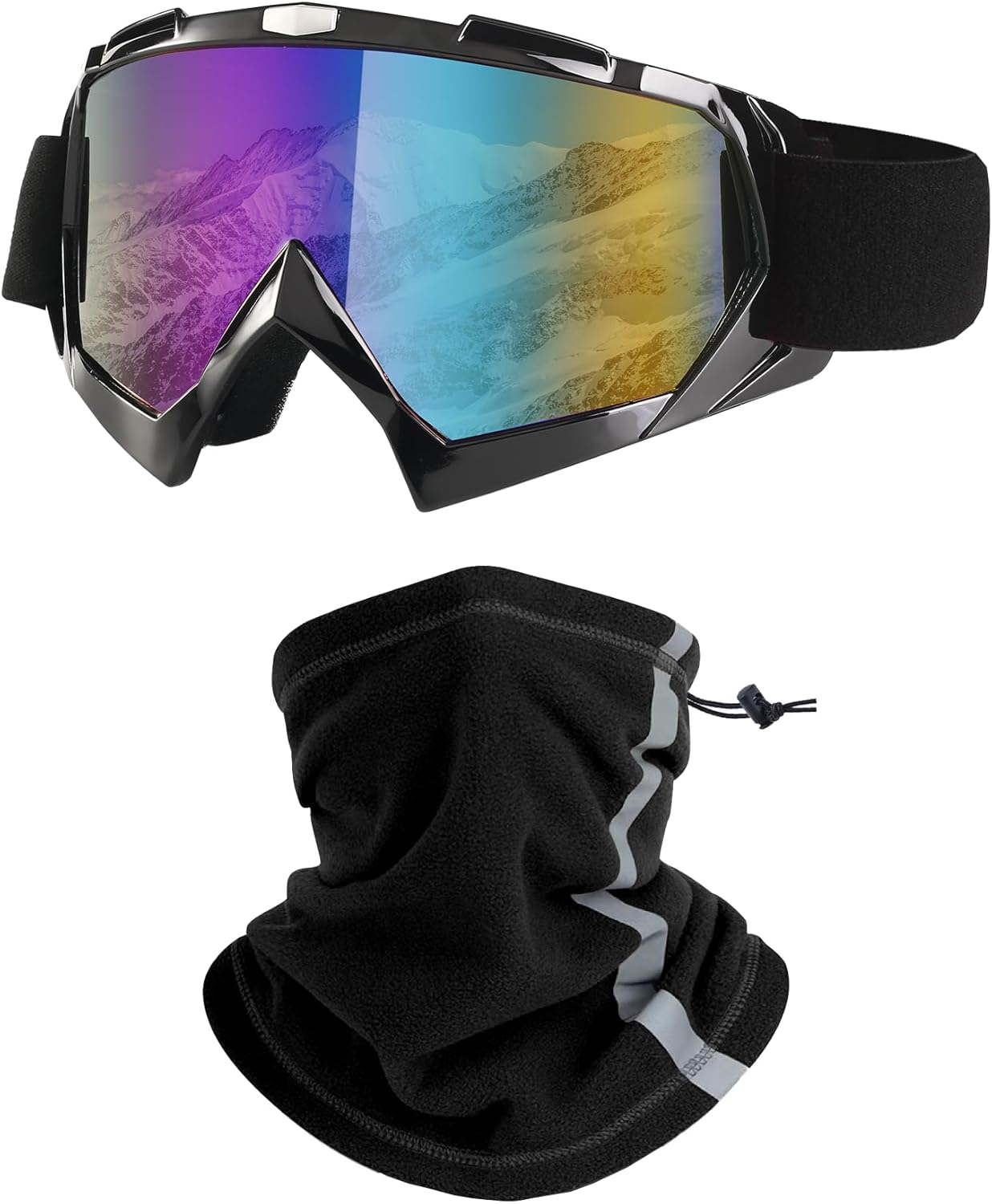 Ski Goggles, Snowboard Motorcycle Goggles with Reflective Winter Neck Gaiter Face Cover for Youth Teens Men Women
