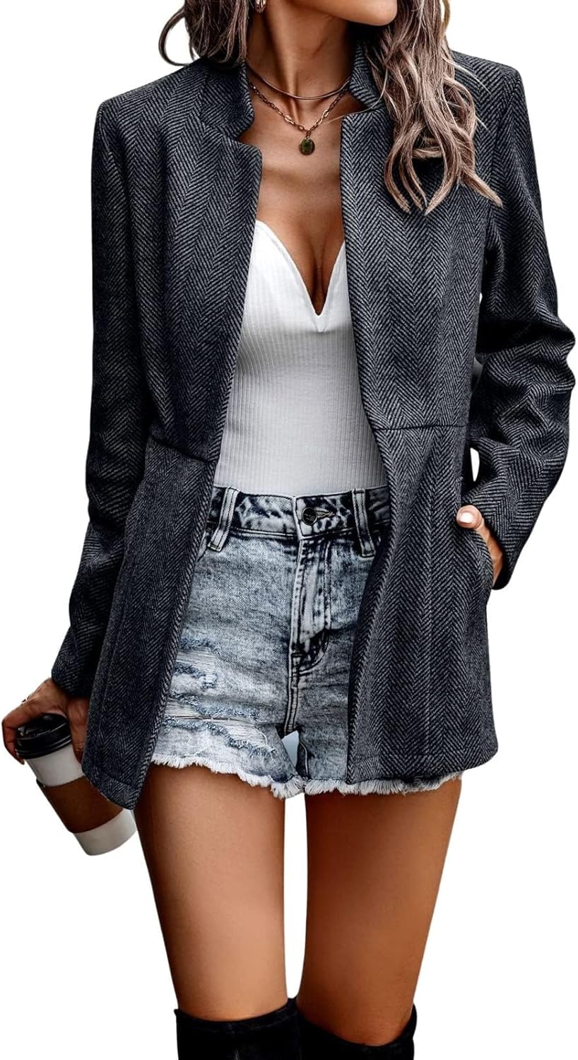 chouyatou Women’s Casual Business Open Front Long Sleeve Notch Lapel Office Blazer Jacket