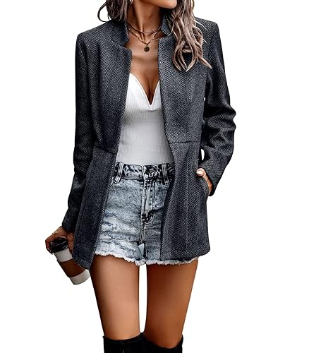 chouyatou Women's Casual Business Open Front Long Sleeve Notch Lapel