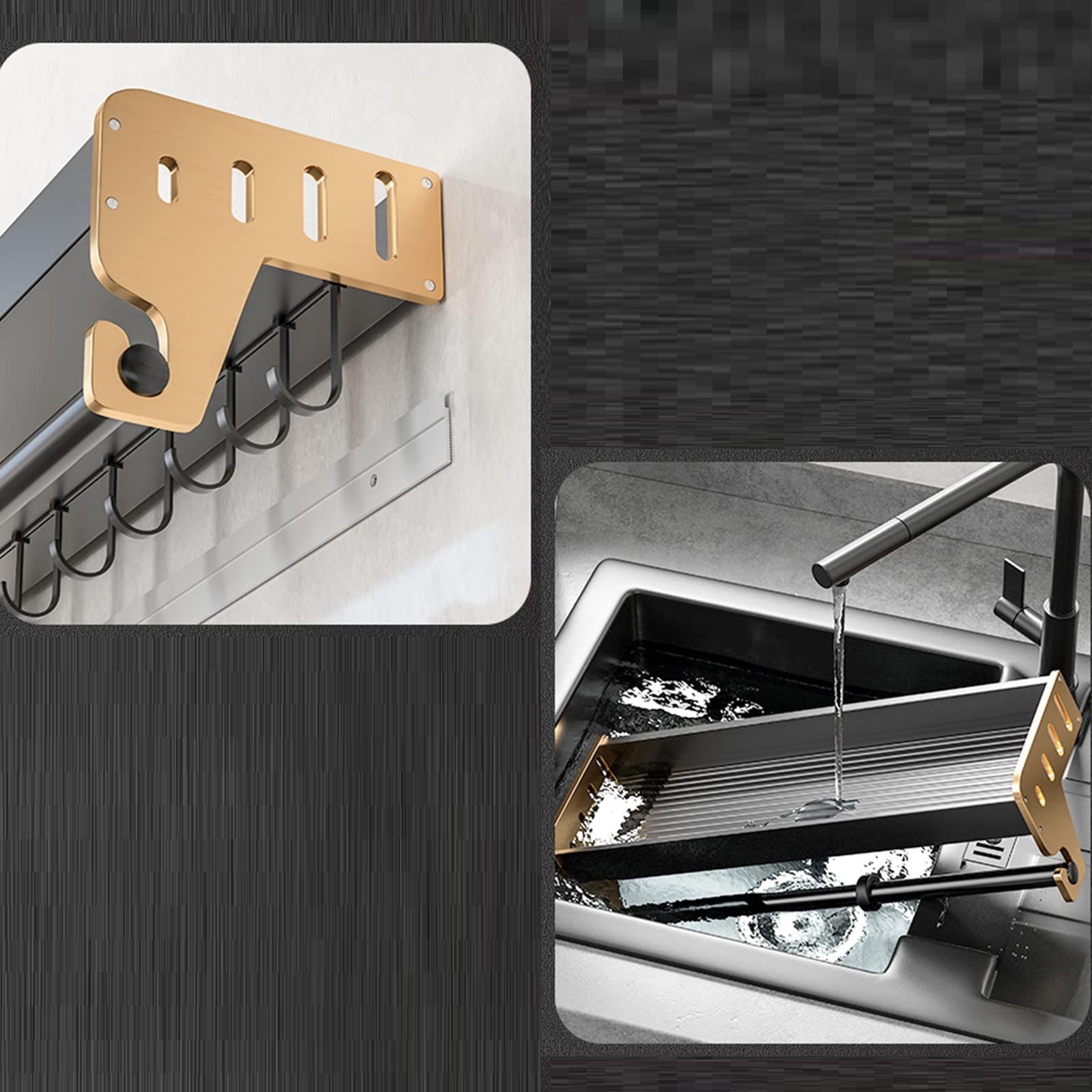 Soporte para Utensilios de Cocina, Estante de baño de Pared, riel Autoadhesivo con Gancho, sin Necesidad de taladrar, toallero de Aluminio Espacial para baño, 35 cm