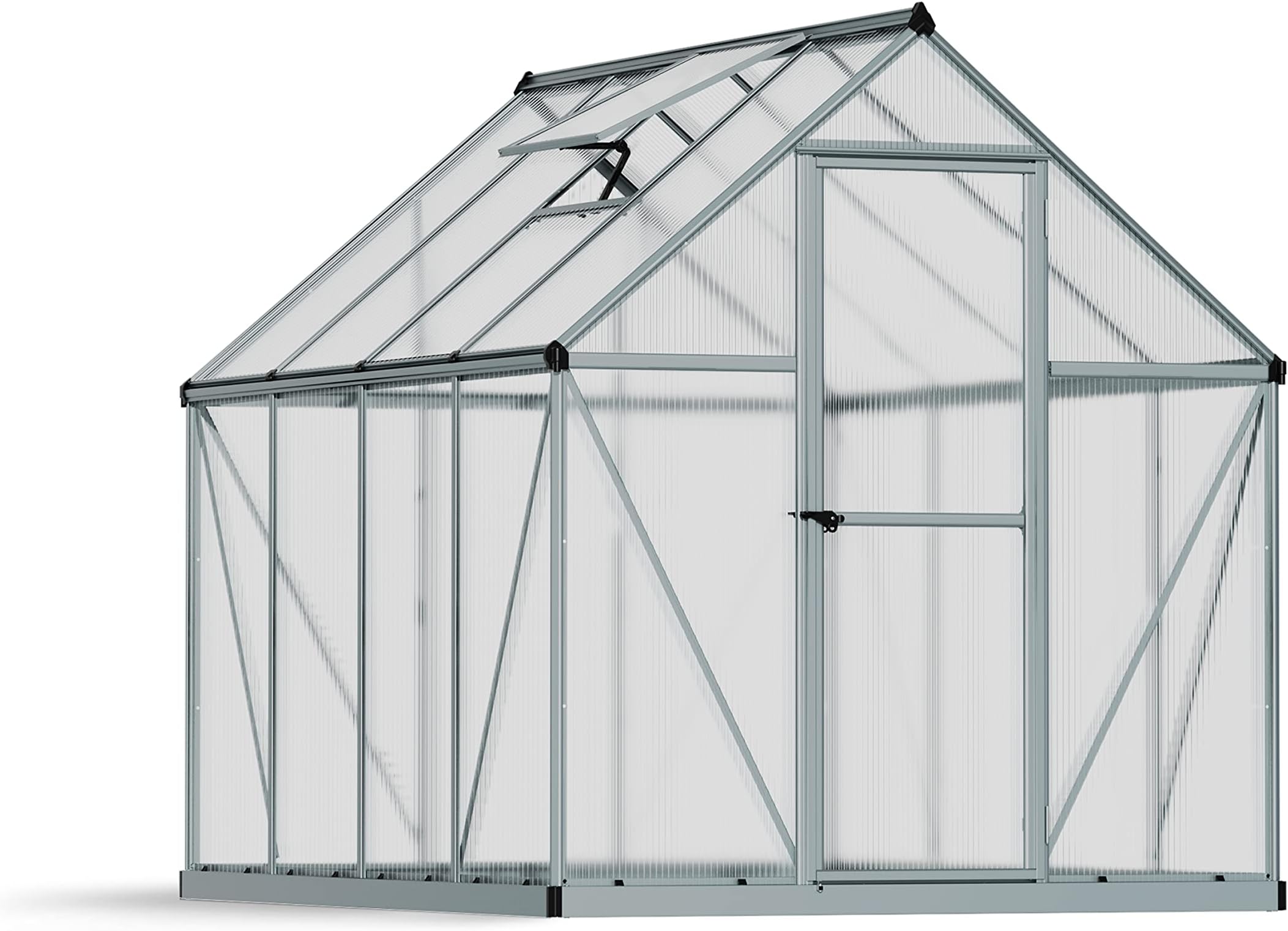Palram Canopia Mythos 6x8 ft Silver Greenhouse -TwinWall Polycarbonate, Aluminum Frame, Base Included