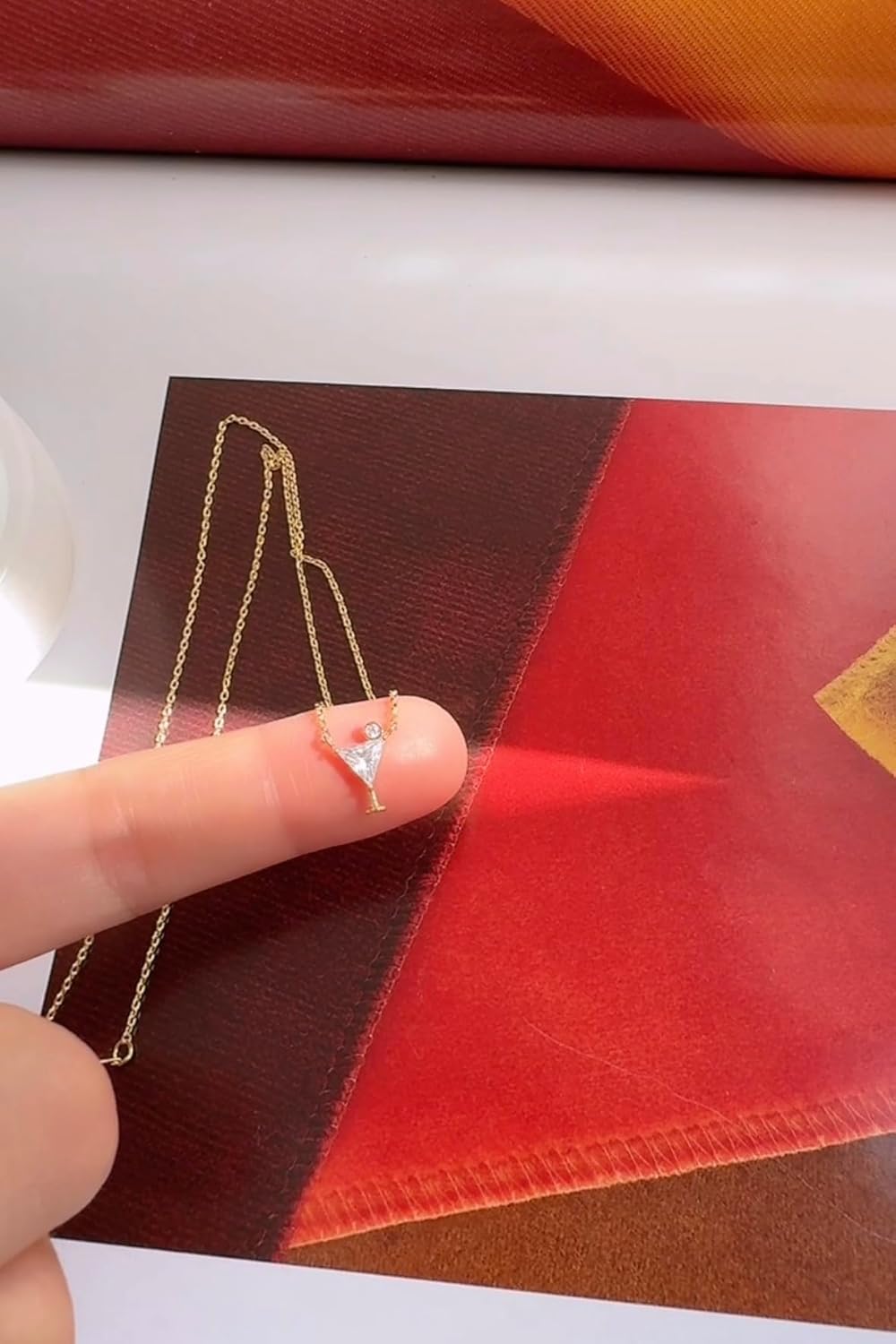 Cocktail Crystal Martini Glass Pendant Necklace, 18K Gold Plated, CZ Accent Wine Triangle Martini Glass Shape Pendant Necklace Party Lover's Drink Glass Necklace - Image 5