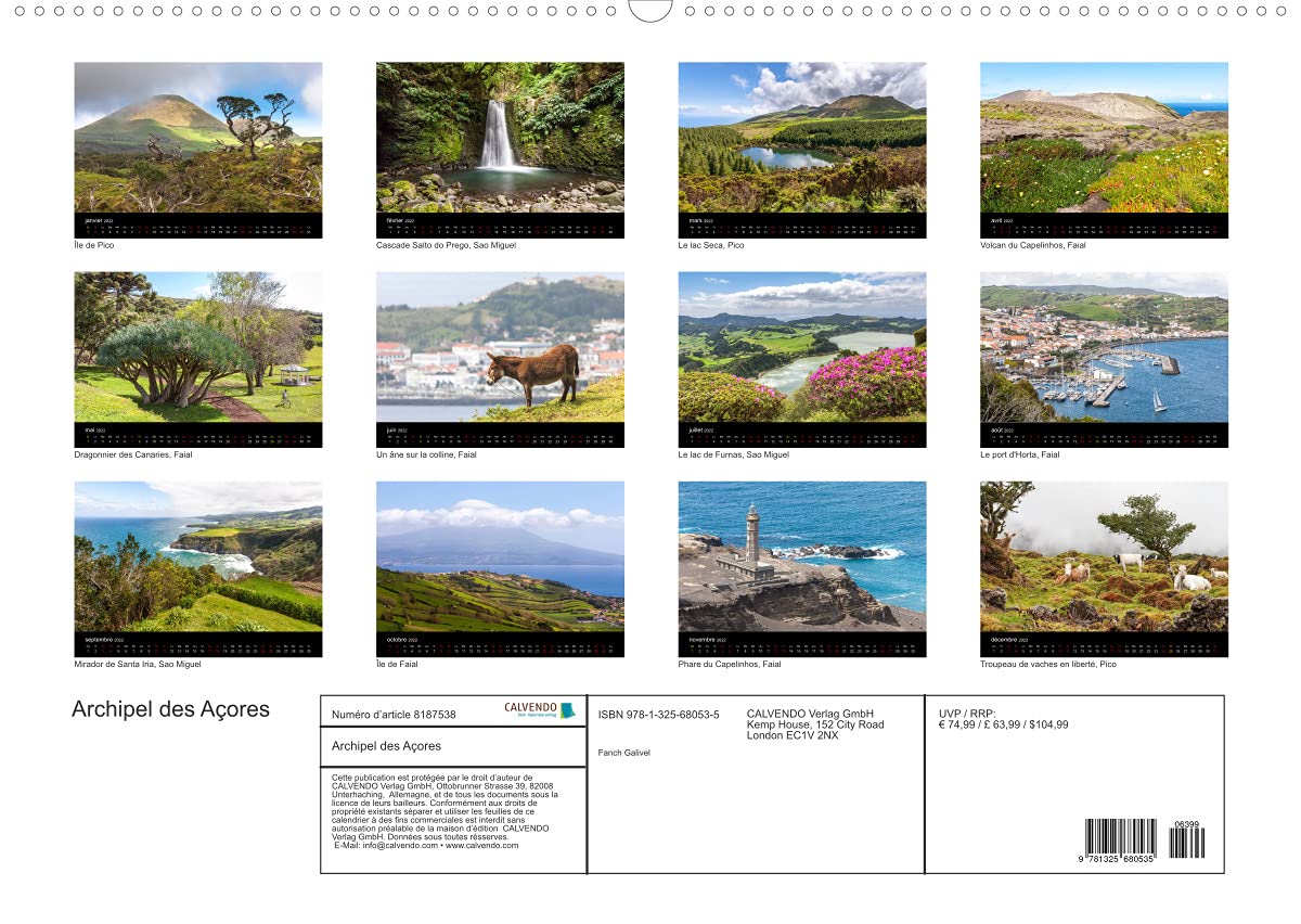 Archipel des Açores (Premium, hochwertiger DIN A2 Wandkalender 2022, Kunstdruck in Hochglanz): Paysages de l'Archipel des Açores (Calendrier mensuel, 14 Pages )