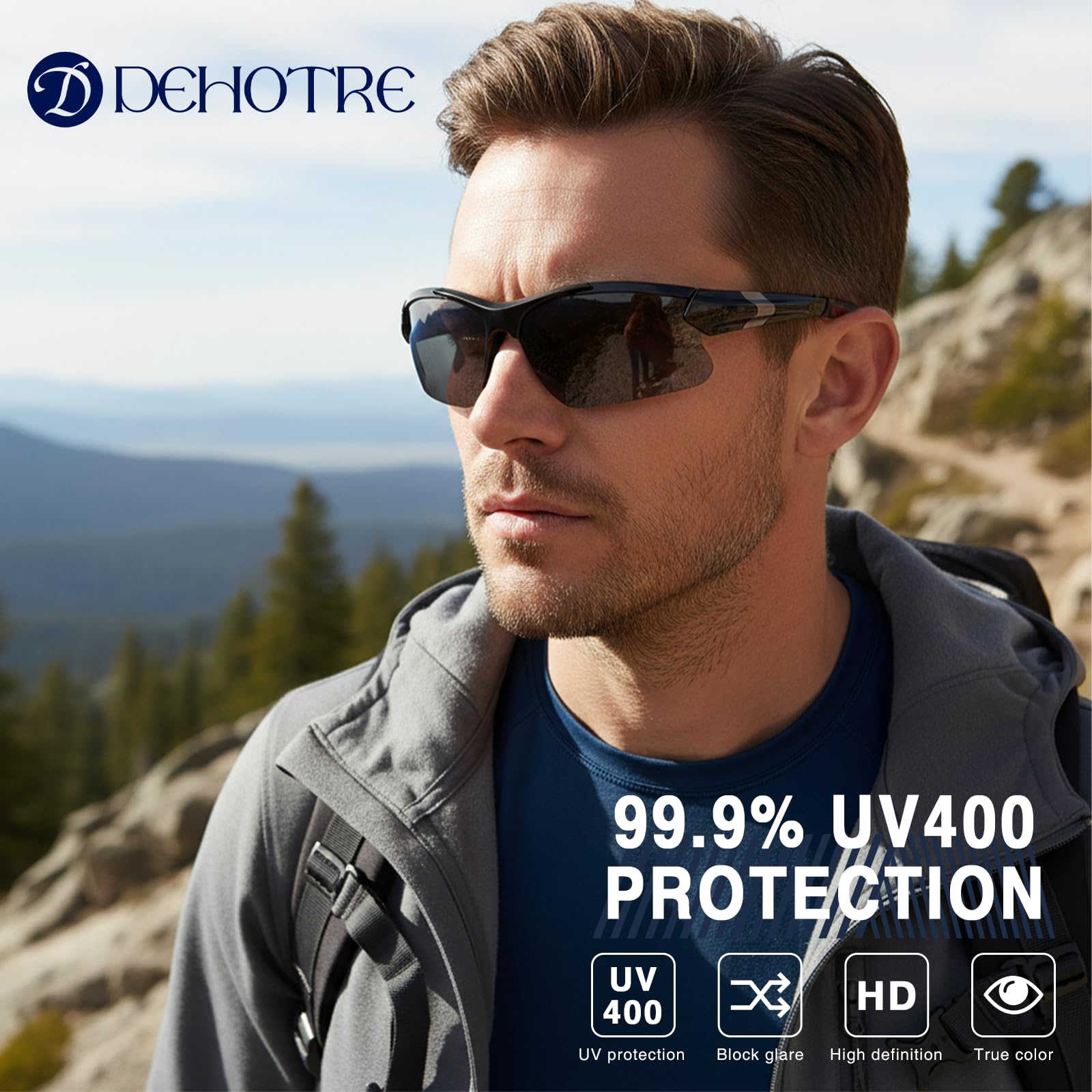 DEHOTRE Bifokale Lesebrille für Herren, TR90-Rahmen, zum Umwickeln, Sport, halbrandlos, Sonnenleser für Fahren, Golf, Angeln, 2 Stück