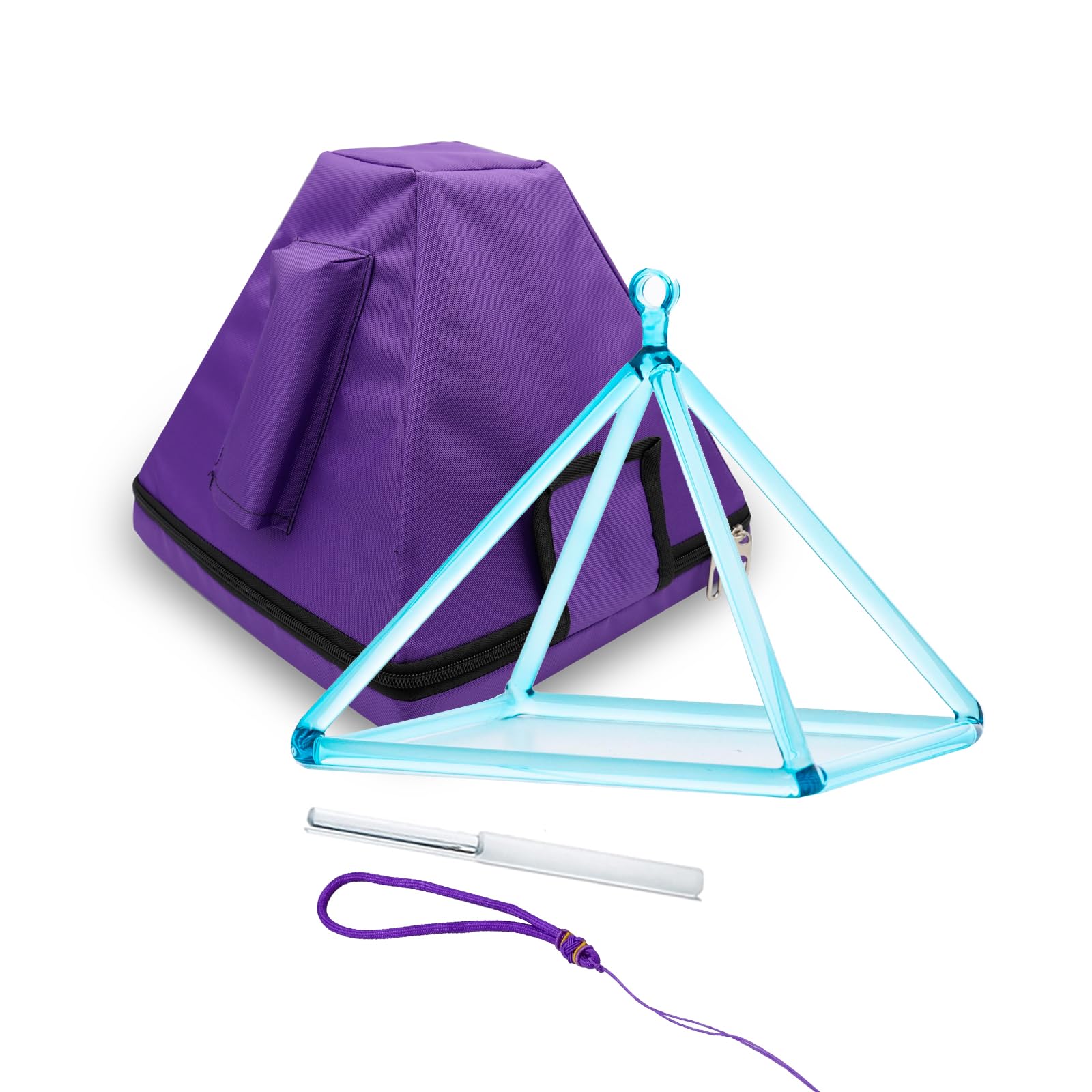 Hye-eun Crystal Singing Piramide, colore blu, 8 pollici, cristallo trasparente, in quarzo trasparente, con asta sonora di cristallo e corda viola, per terapia acustica, meditazione e lavoro energetico