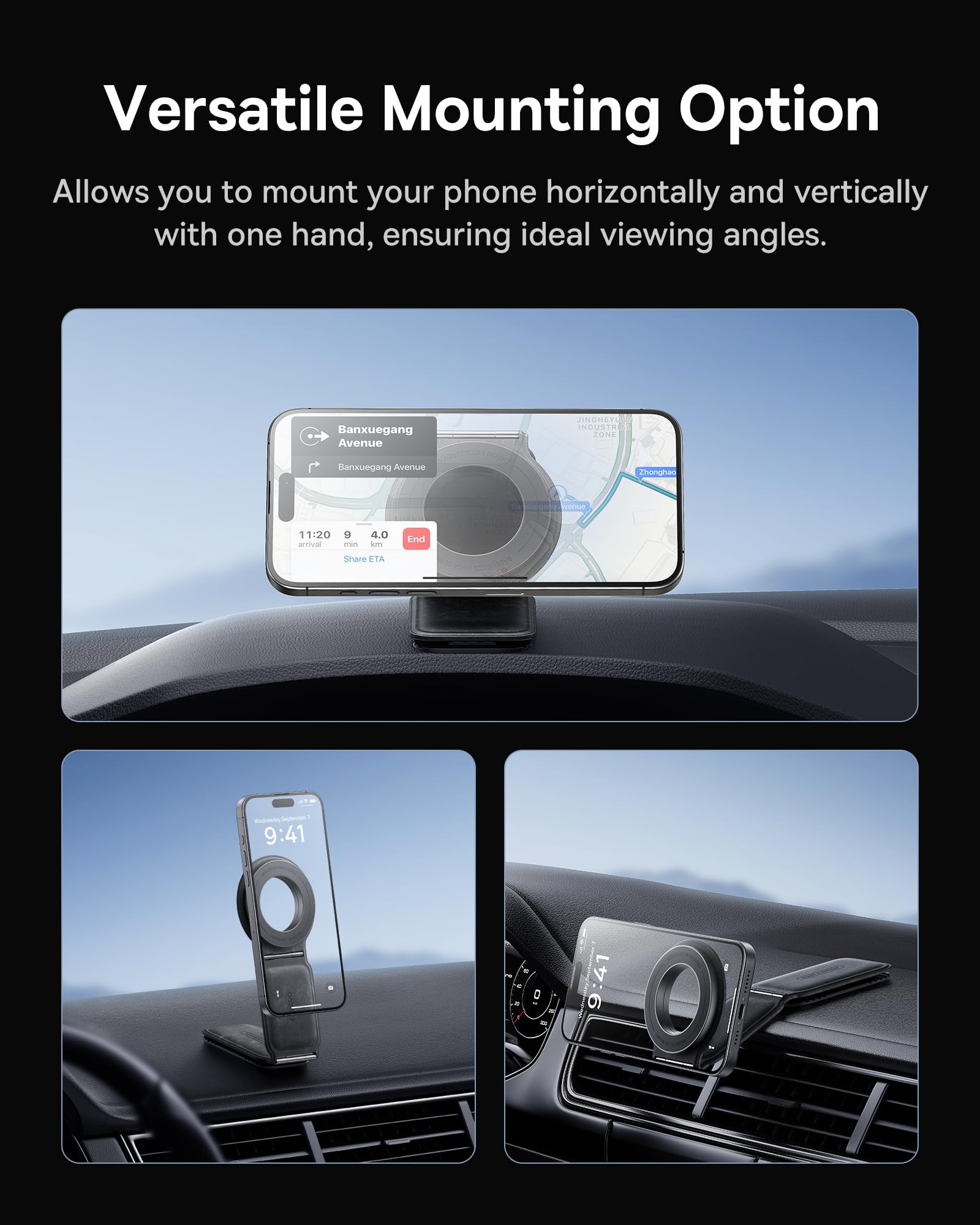 Baseus C02 Mega Supporto magnetico per telefono auto 【Supporto per telefono da auto girevole a 360°, supporto per telefono da auto unico per iPhone 15 Pro Max, ecc