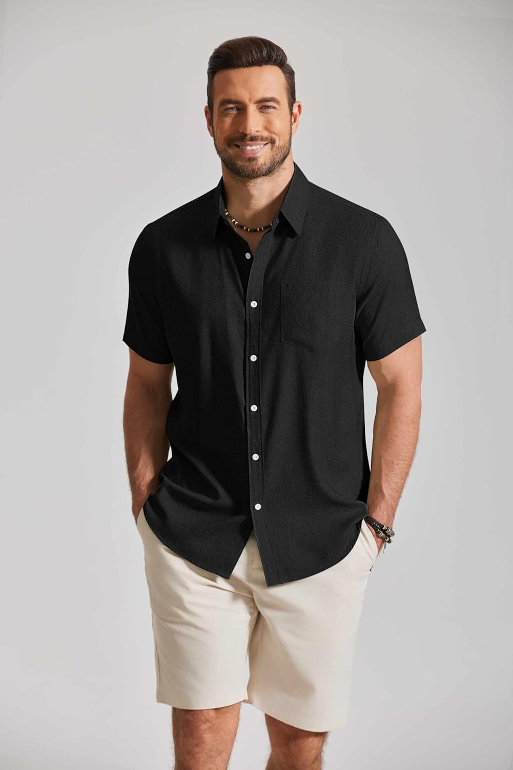 COOFANDY Mens Button Down Shirt Short Sleeve Casual Shirts Summer Beach Textured Shirts with Pocket - Image 7