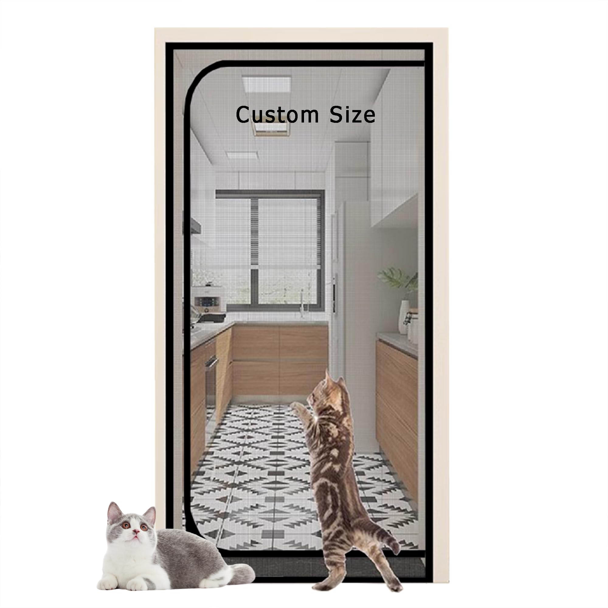 Xieminle Grey Fly Screen Door Custom Size, Pet Screen Door With Zipper For Dogs Cats, Cat Door Screen Cat Scratch Resistant Proof Mesh, Pet Door Curtains For Balcony Bedroom (Custom Size)