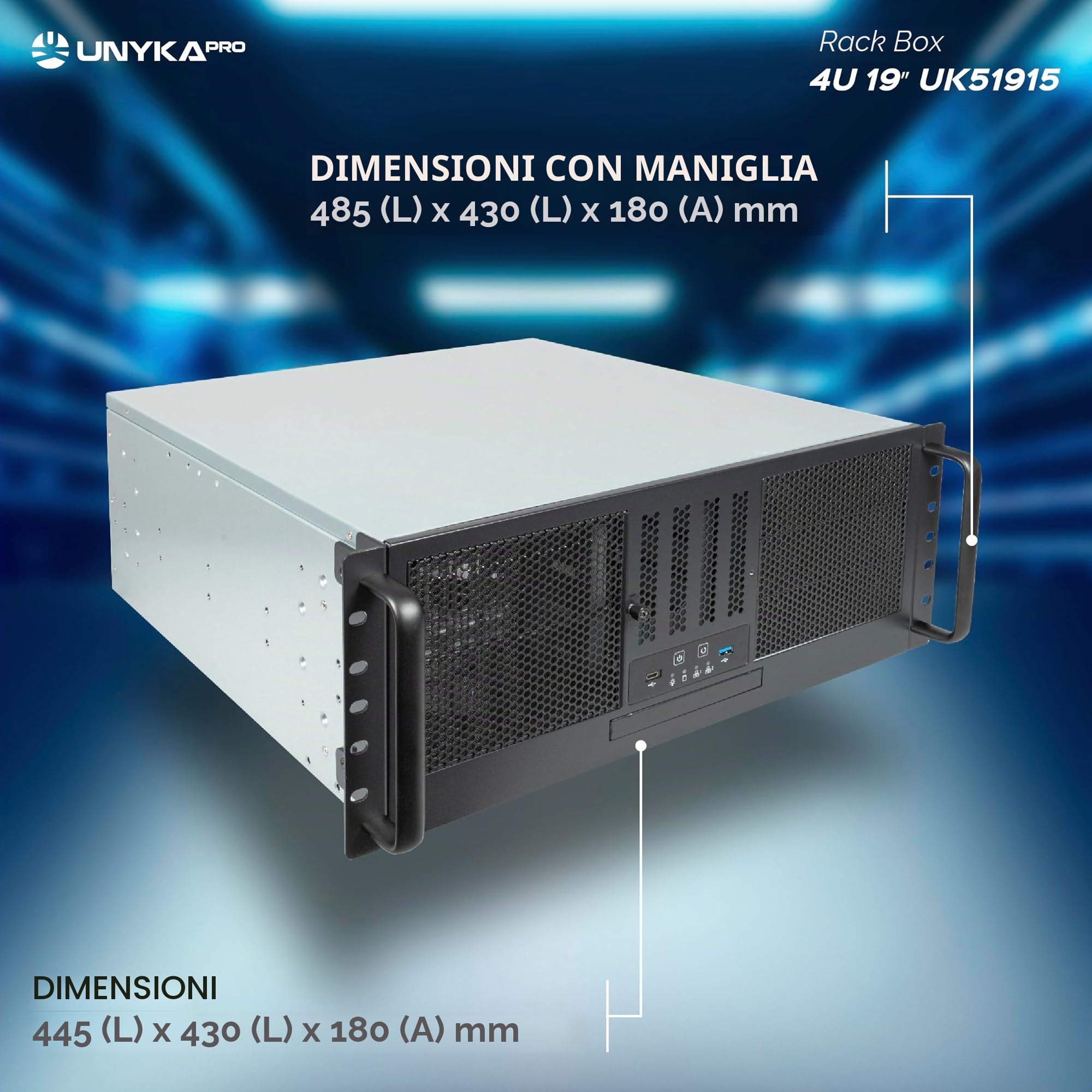 UNYKAch Scatola Rack 4U 19" UK 4329 USB Type C