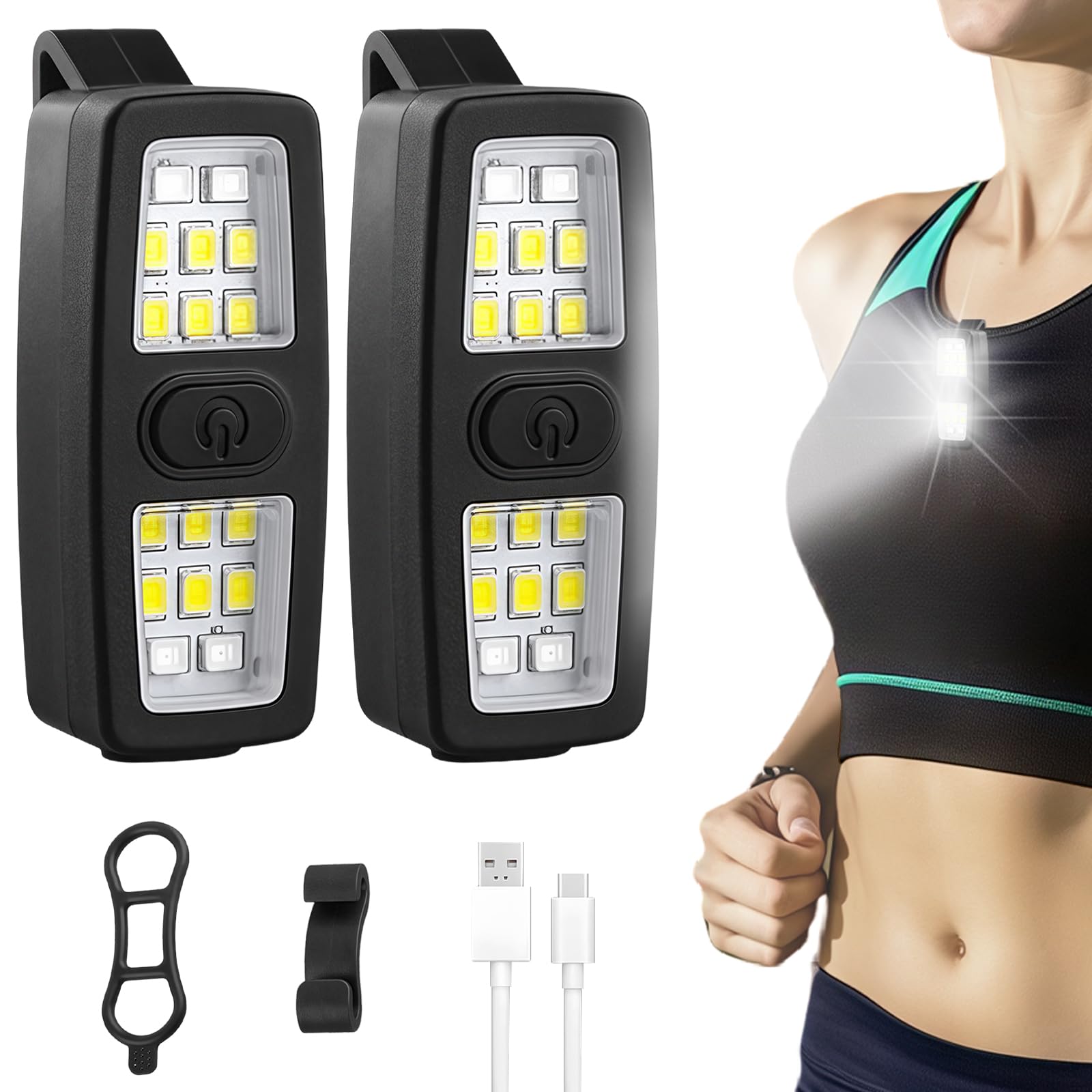 flintronic Klips latarka do biegania, z klipsem, odblaskowa lampa do biegania LED, ładowana przez USB, 7 trybów oświetlenia, do biegania nocnego, biegaczy, joggerów, kempingu