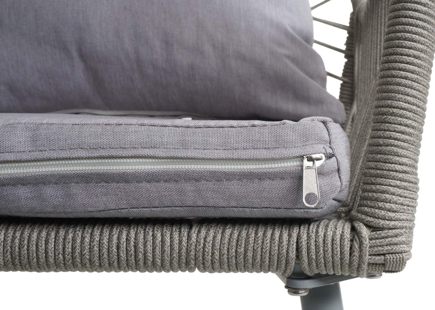 Mendler Juego de 2 sillas de jardín HWC-O12, cojín para asiento y respaldo de exterior, cuerda trenzada de aluminio, color gris, funda gris