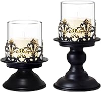 Vista 9 de Portavelas de cristal de huracán para velas de pilar, decoración vintage para centro de mesa, boda, comedor, fiesta, decoración de Navidad