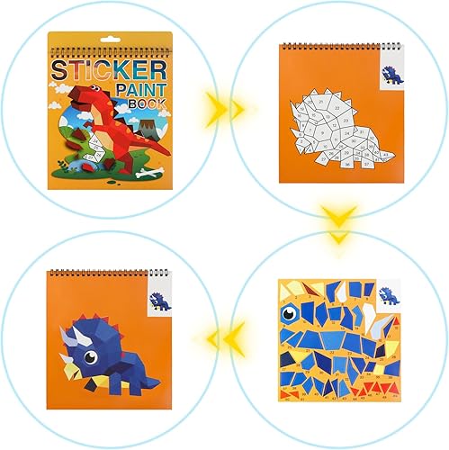 Miniatura 6 de AEAHALY Manualidades de dinosaurios para niños de 4 a 8 años, libros de pintura adhesiva, libro de calcomanías para niños de 4 a 8 años, regalos de
