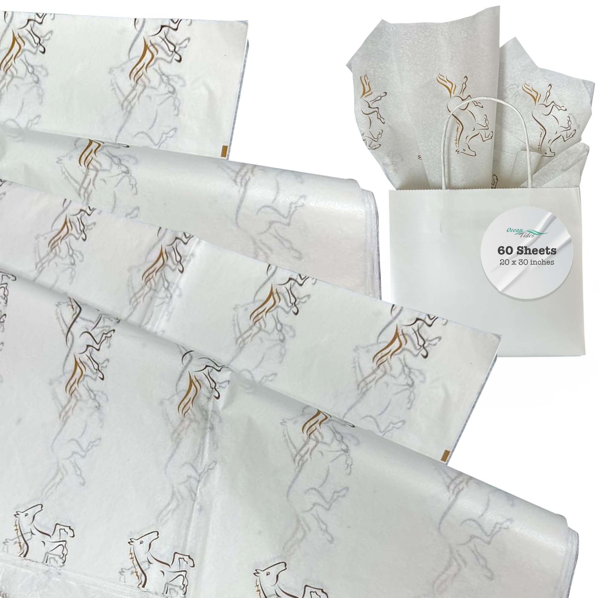 Tissue Paper for Gift Bags - 60 Sheets 20x30in Wrapping Paper, Horse Print