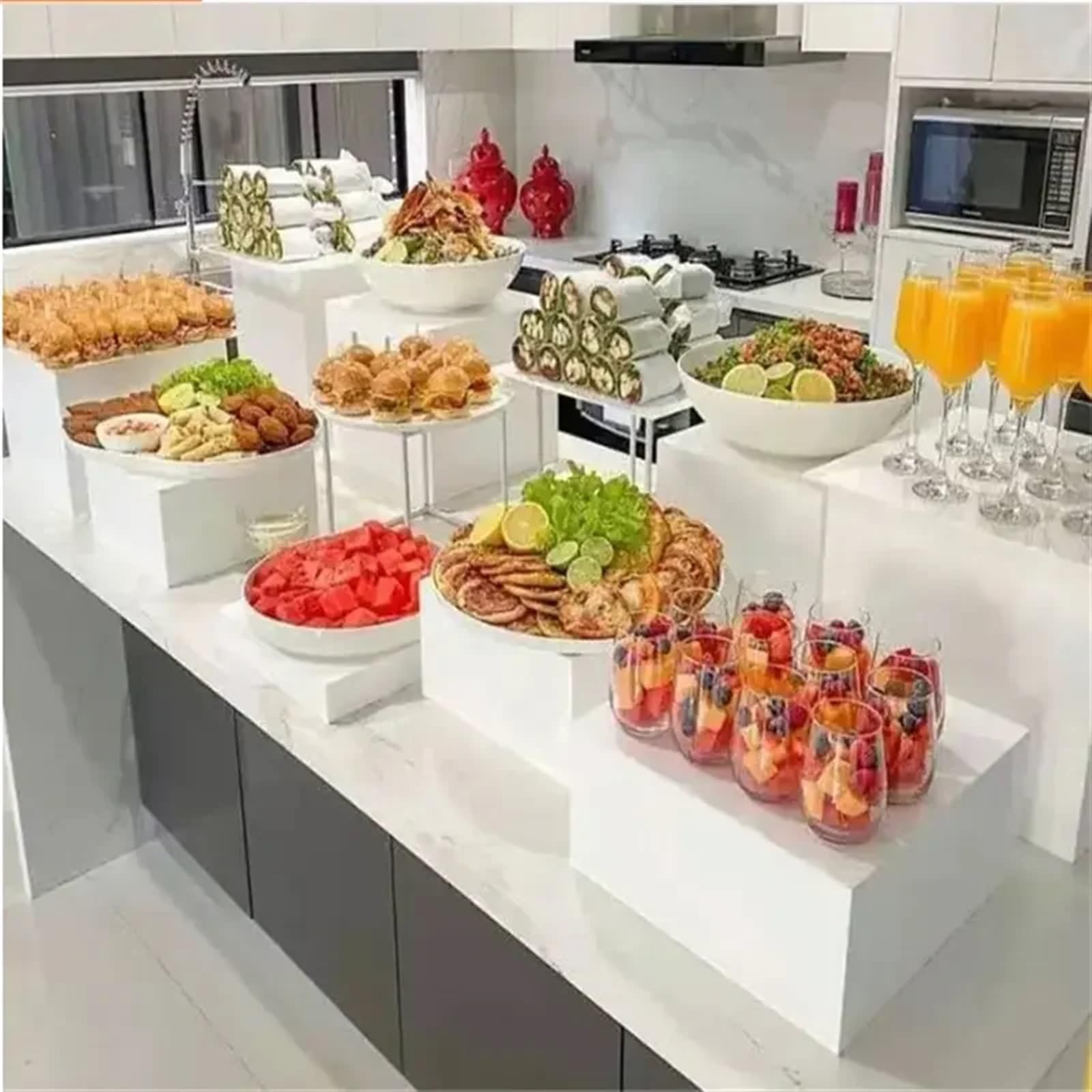 Rehausseur de Nourriture pour Buffet Ensemble de 8 présentoirs carrés for Desserts et Aliments, Cubes de présentation for Buffet Blanc(White)