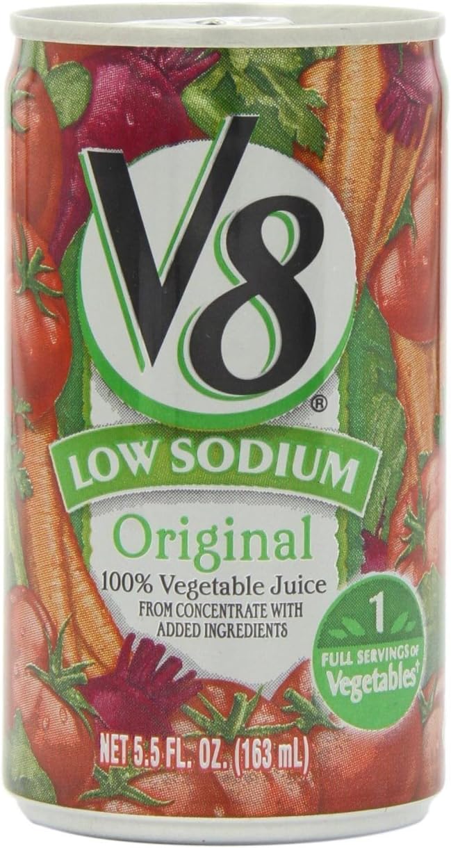 V8 100% Vegetable Juice, Original Low Sodium, 5.5 Ounce (Pack of 24)