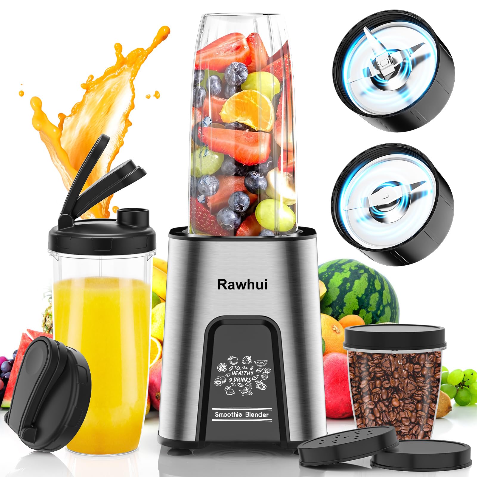 Rawhui Mikser Smoothie Maker to go, 2 w 1, mini mikser kuchenny do mielenia i miksowania