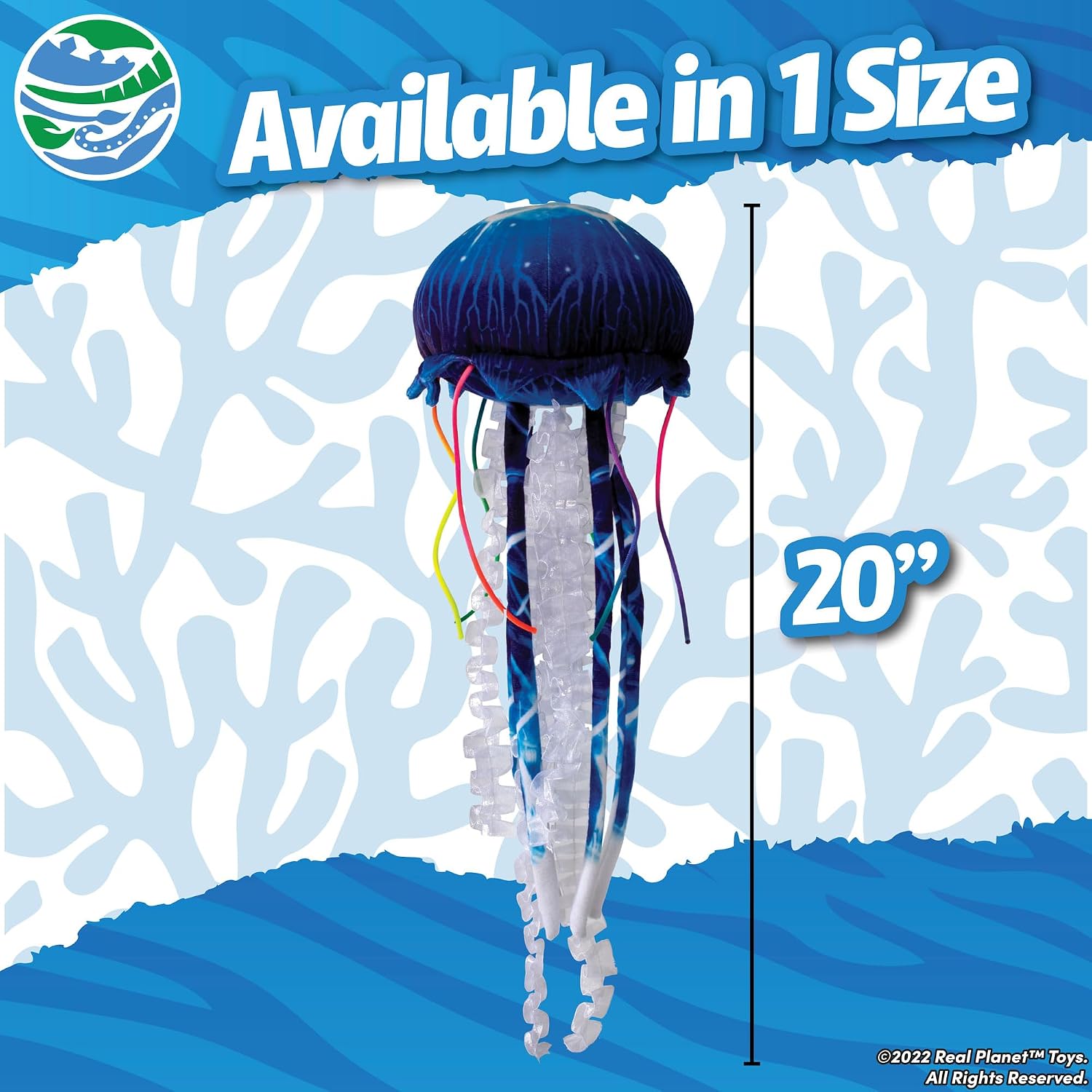 Real Planet Jellyfish Stuffed Animal - Cute Plush Stuffed Animals for Kids, Sea Animal Plush Squishy, Life Size Plush Decor, Jellyfish Fishing Toys (20" Blue)