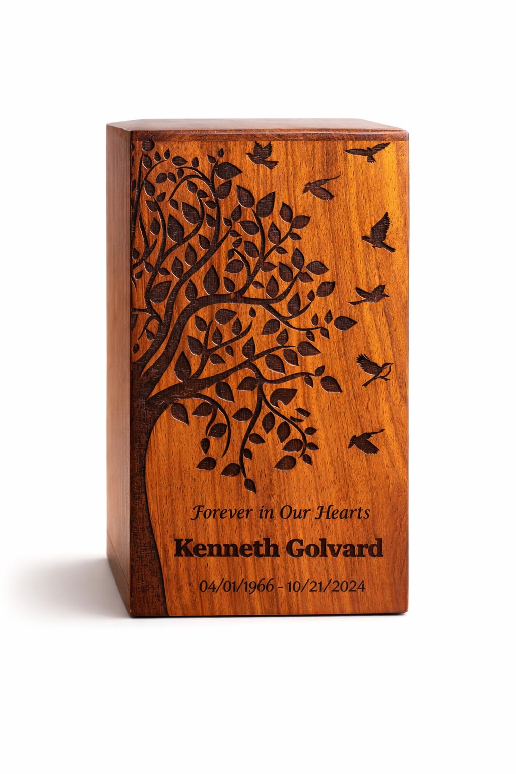 Handcrafted Personalized Wooden Cremation Urns for Human Ashes, Funeral Memorial Box for Dogs, Cats, Men & Women, Male/Female, Soaring Tree Design, Secure Burial Urns, XS to XL (12–250 lbs Capacity)