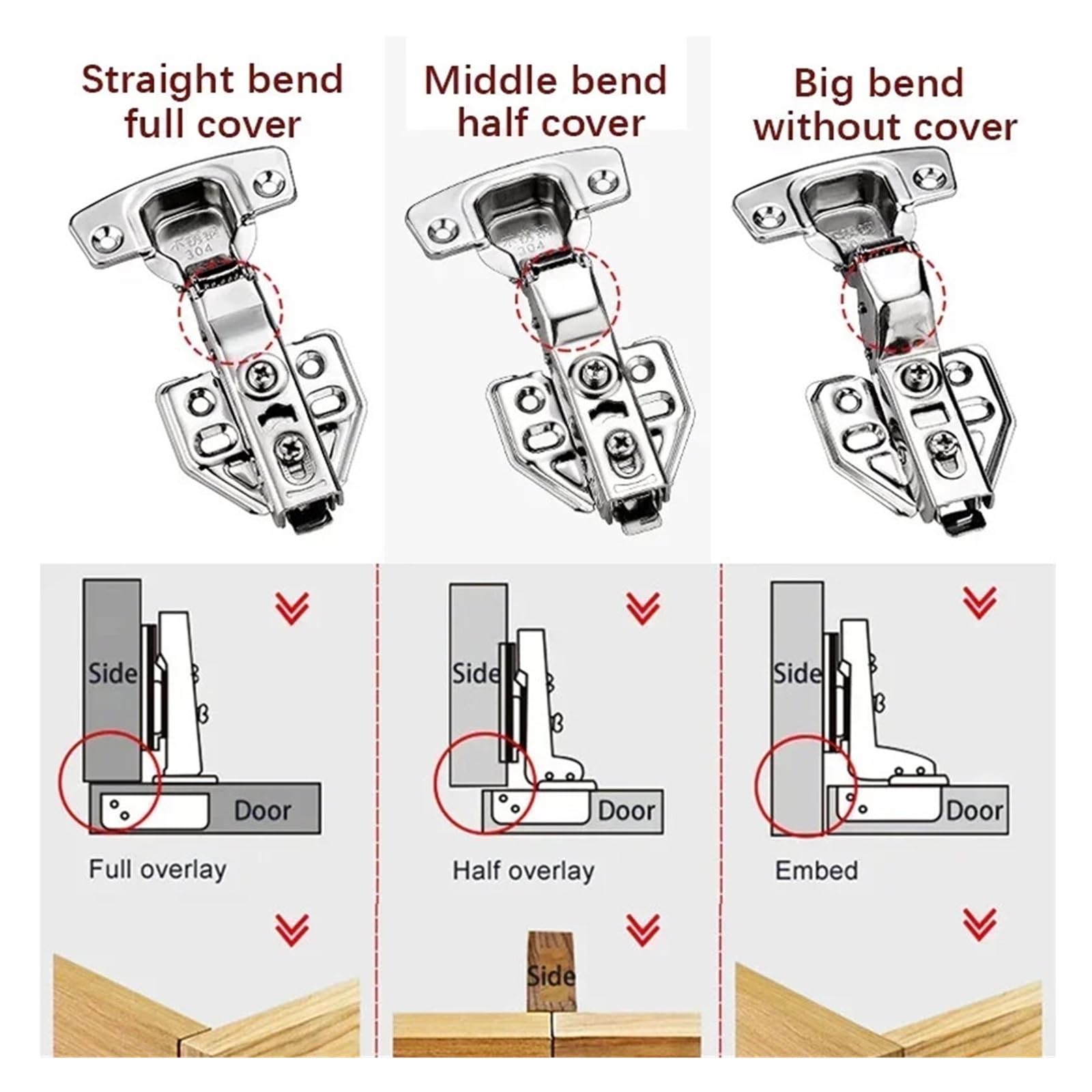 Zawiasy hydrauliczne do drzwi szafek ze stali nierdzewnej z cichym domykiem – mechanizm cichego zamykania do mebli kuchennych i łazienkowych(Inset,1pcs)