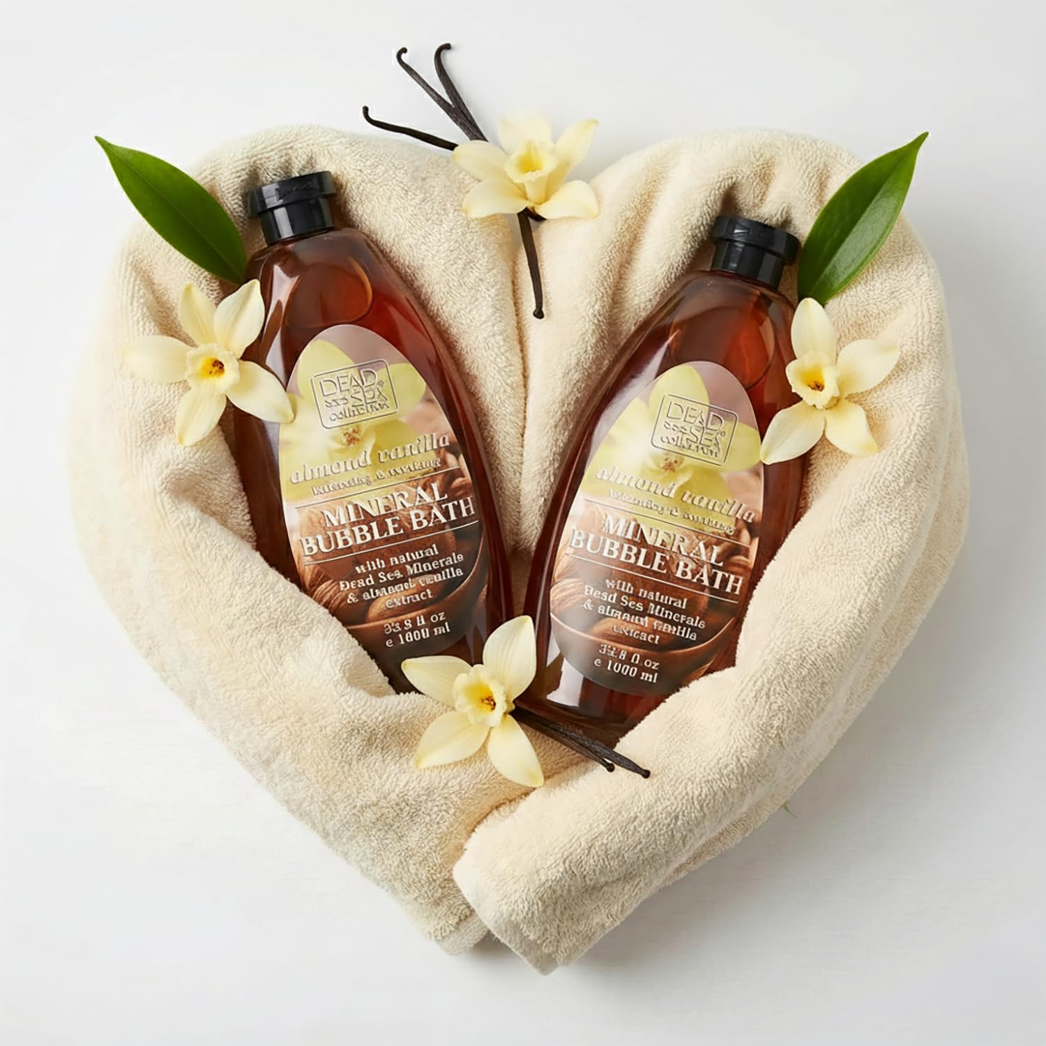 Dead Sea Collection Bubble Bath with Almond Vanilla for Women and Men - Sweet Almond Oil and Dead Sea Salt - Nourishing and Moisturizing Skin - Pack of 2 (67.6 fl.oz)