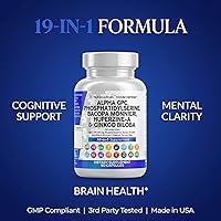 Vista 8 de Clean Nutraceuticals Alpha GPC Colina Fosfatidilserina Bacopa Monnieri Ginkgo Biloba Huperzina A Suplemento con Urdina, Mane de León, Garra de Gato