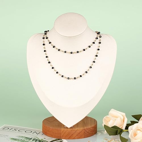 Miniatura 7 de KYUNHOO Cadena de cuentas negras de 16.4 pies para hacer joyas, cadena de rosario de latón chapado en oro en carrete con palmadas de langosta y