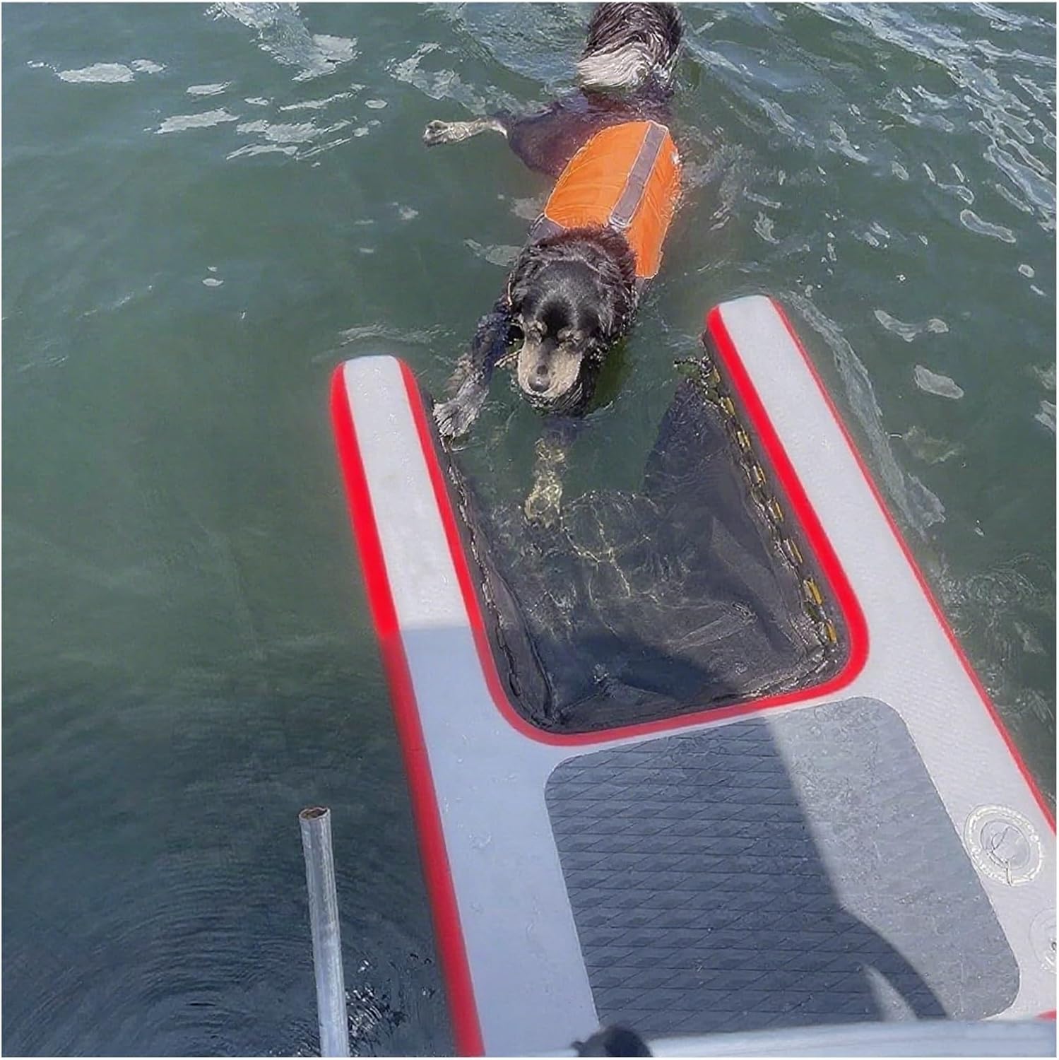 Dog Dock Ramp for Lake, Inflatable Collapsible Pet Dock Platform for Pool, Black Blue Green Red Yellow Dog Float for Swimming Pets Up to 105kg, Easy Carry & Store(Red)