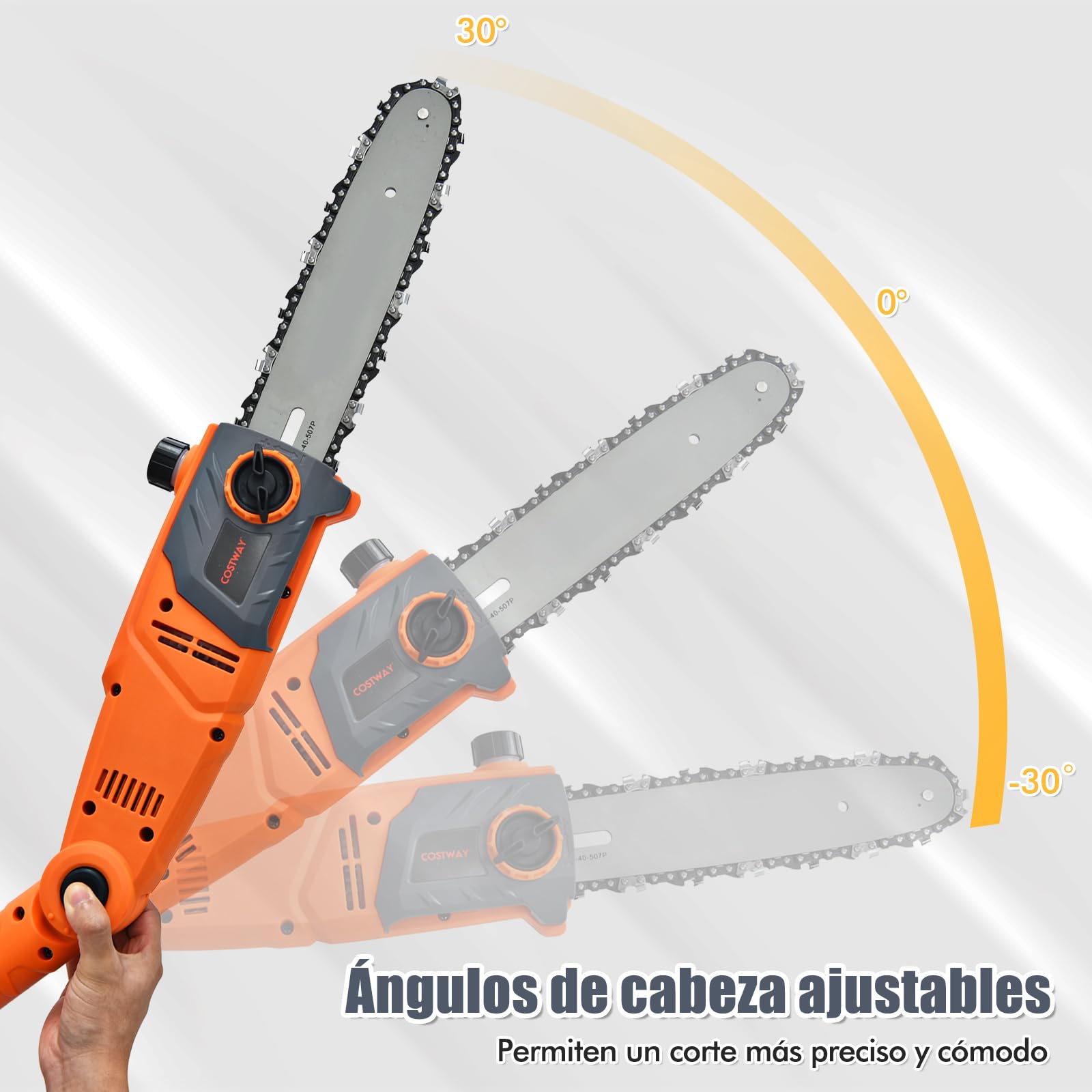 COSTWAY Sierra Eléctrica 750 W con Mástil de Aluminio Retráctil, Motosierra Multi Angulo, Montaje sin Herramientas, Velocidad la Cadena: 11 m/s, Motosierra Telescópica para Patio y Jardín