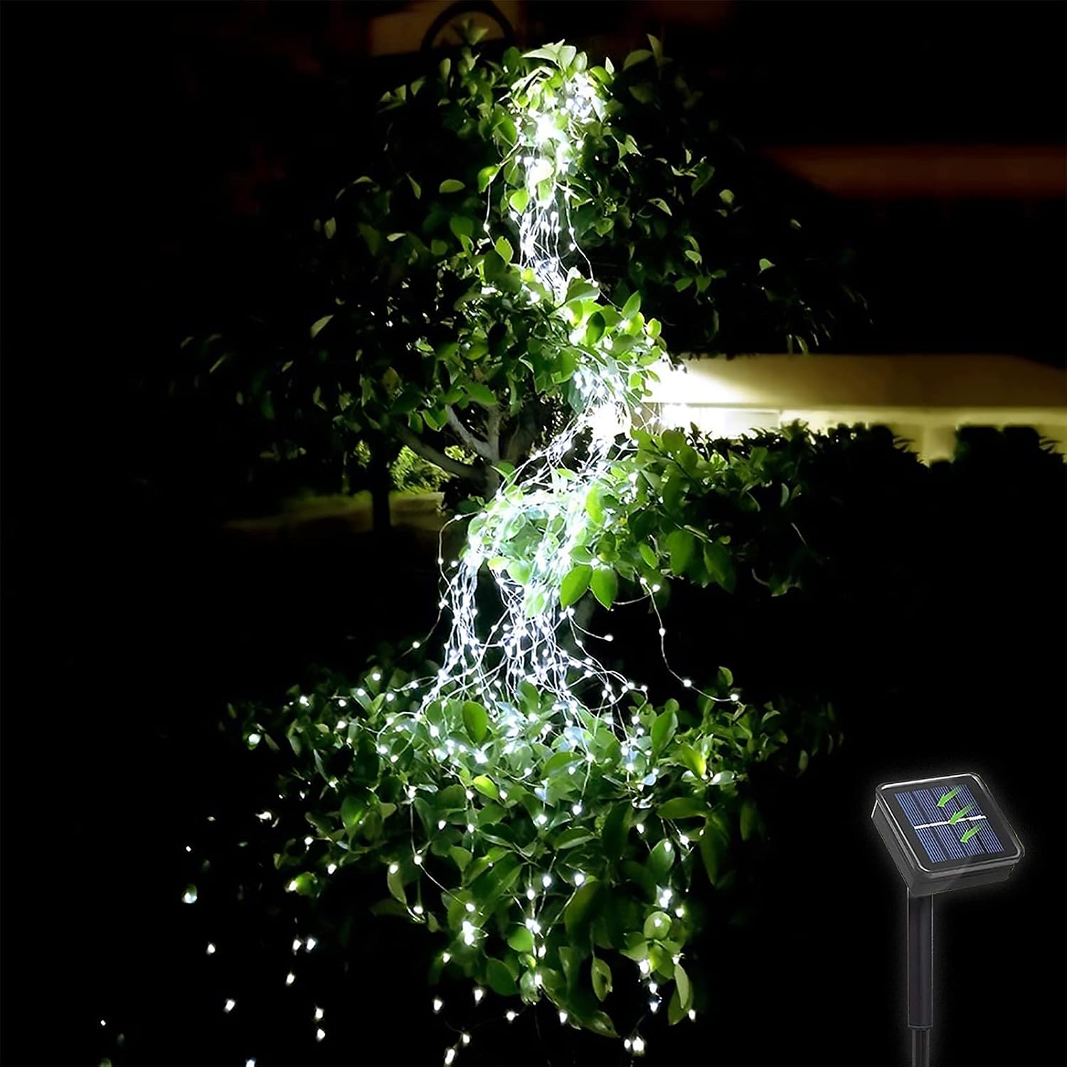 220 LED Solar Firefly Bunch Lights, 8 Flashing Modes , Fairy Copper Wire Waterproof String Lights, Decorative Vine Solar Watering Can Lights, Outdoor Garden Christmas Decor Lights (White)