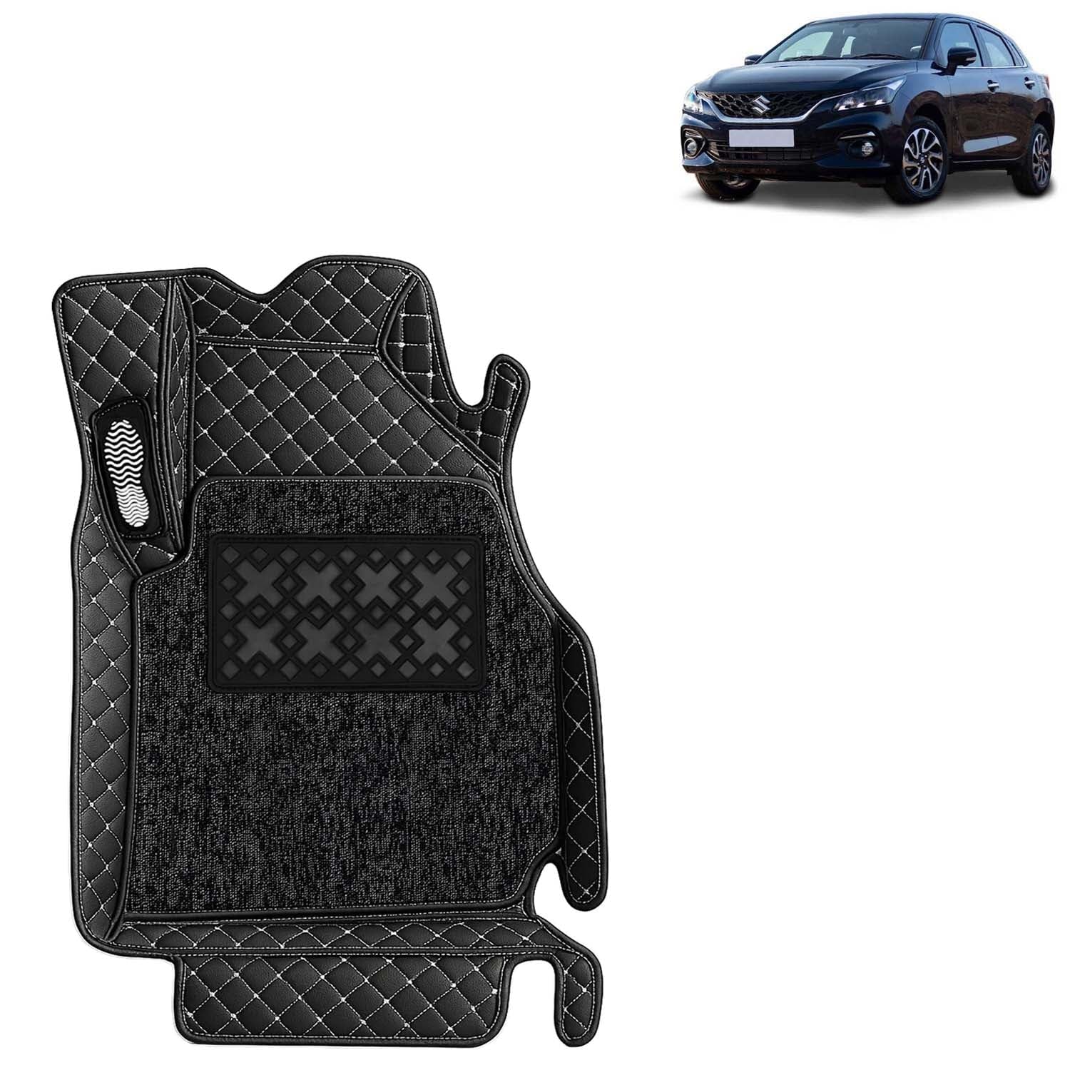KINGSWAY Accessories Premium 7D Car Floor Mats Only Compatible with Maruti Suzuki Baleno Year 2022 Onwards All Model, Set of 3 Pcs, 100% Waterproof & Washable Luxury 7D Car Foot Mats, Classic Black