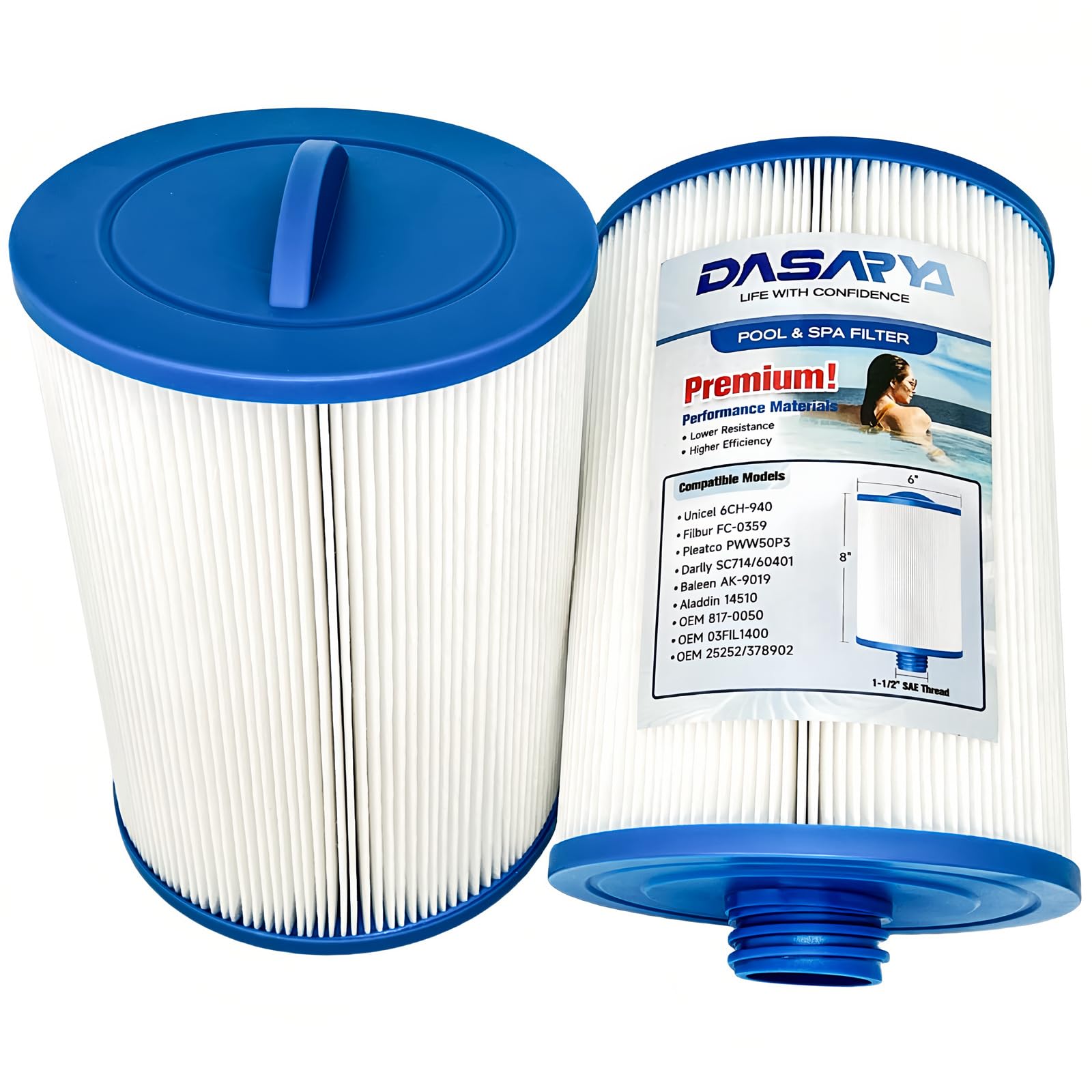 DASARYA PWW50 Spa Filter for Hot Tub Filters Unicel 6CH-940 PleatcoPure PWW50P3 Filbur FC-0359 Waterway 817-0050, Viking Vita Master Bullfrog Replacements Parts, 2 Pack
