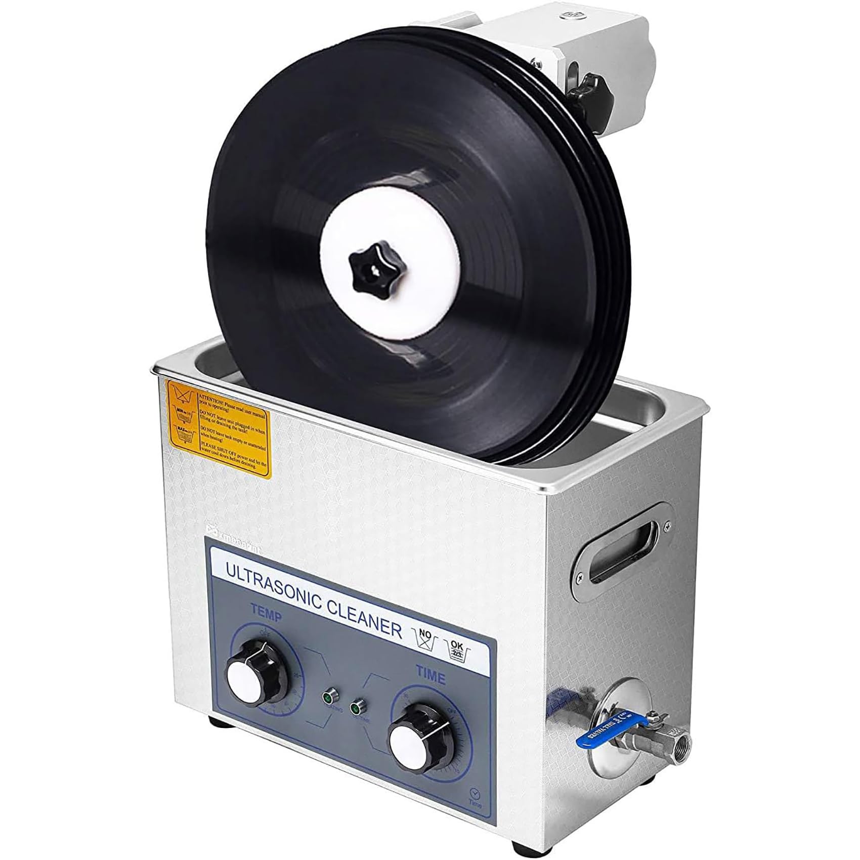 Pulitore a ultrasuoni per dischi in vinile, 6 l, con riscaldatore e timer, sistema di pulizia rotativo automatico con stendibiancheria, per 1-6 dischi contemporaneamente