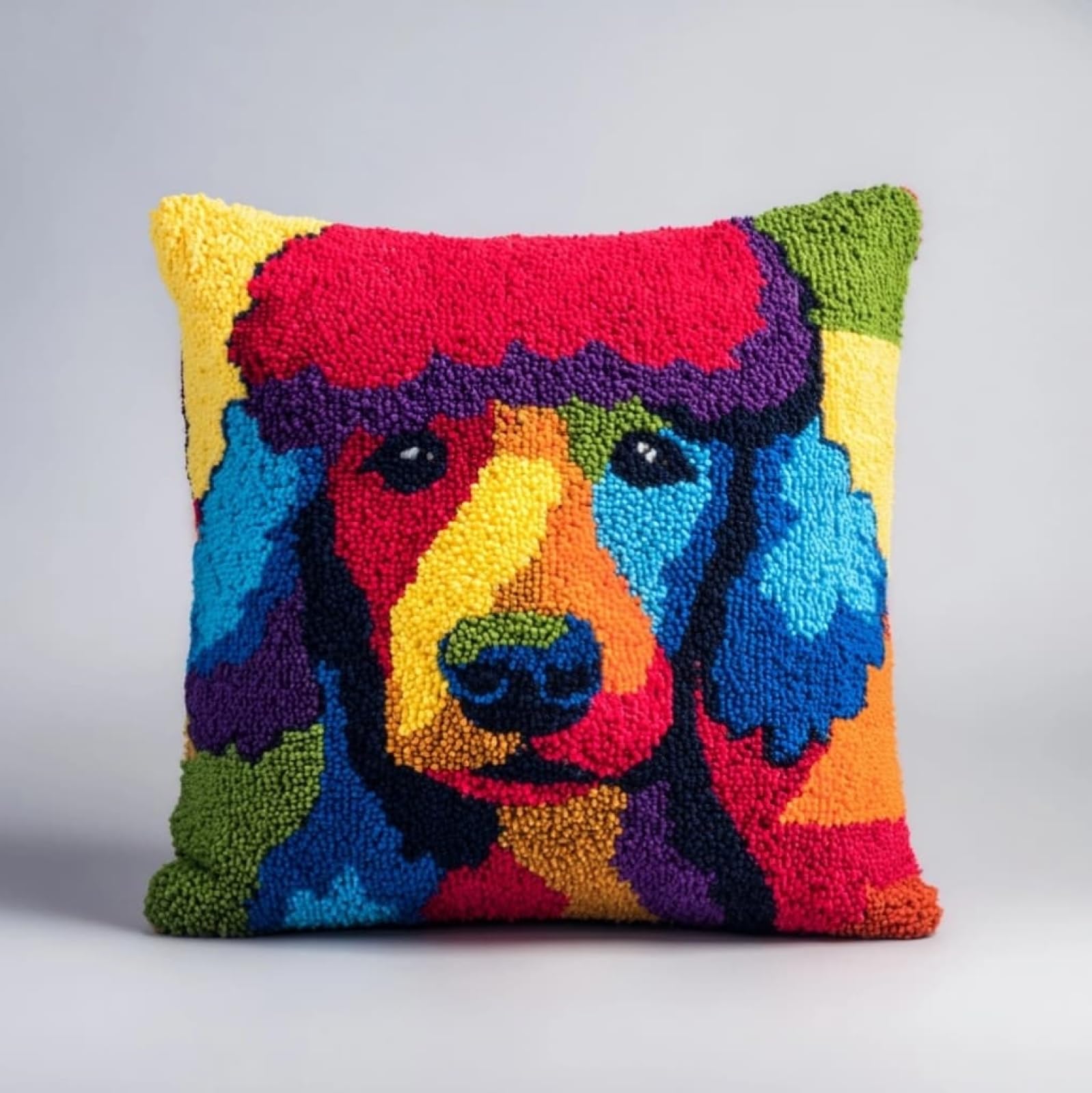 WallustrioaW Latch Hook Cushion kit 43x43cm,Poodle Animal Dog