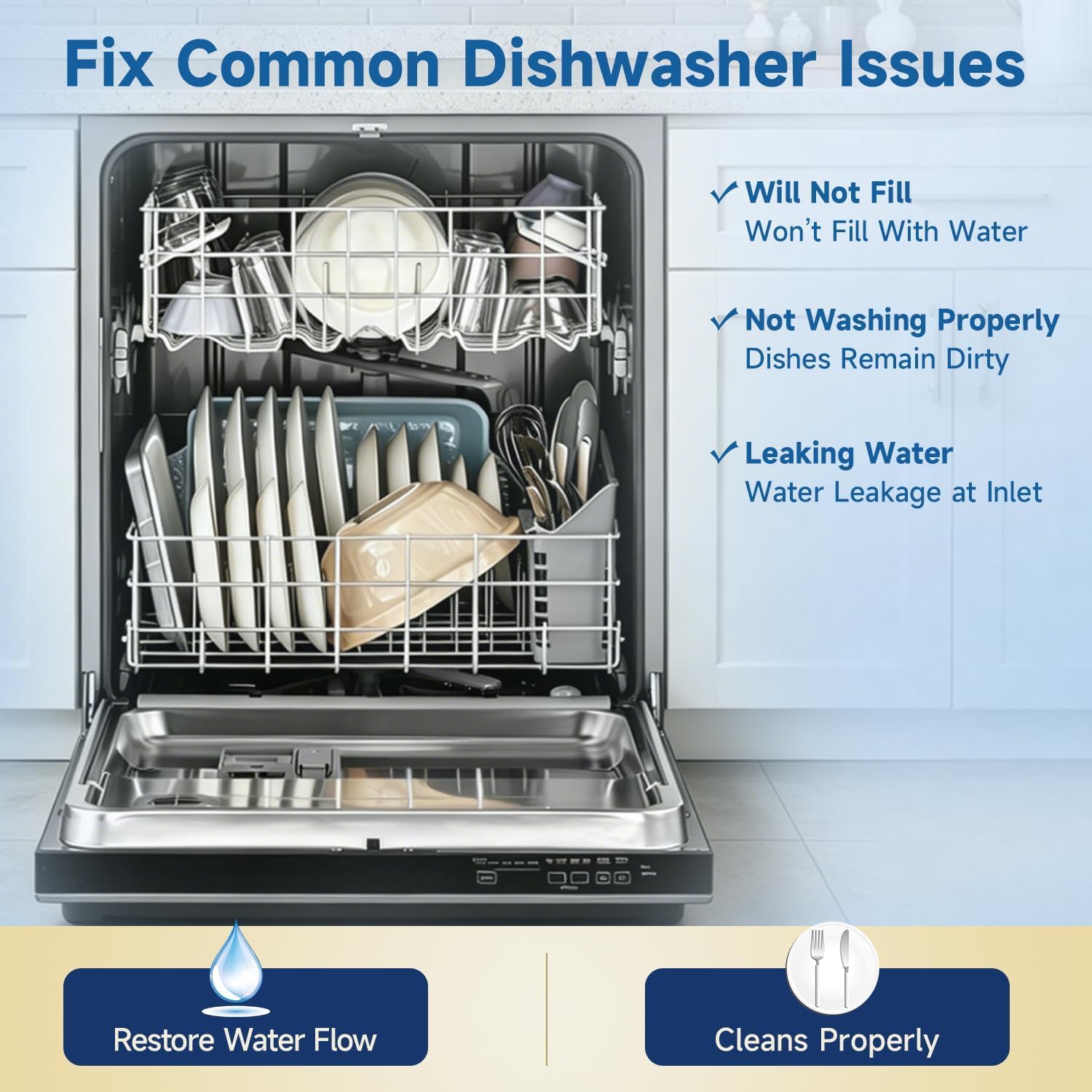 Dishwasher Water Inlet Fill Hose Compatible with Whirlpool Kenmore KitchenAid Replace#: W10878507 W10769066 8531412, Fit GU2300XTVT0 WDTA50SAHZ0 GU3200XTVY2 MDB7749SAM0 Water Supply Tubing