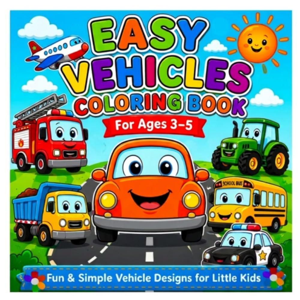 Easy Vehicle Coloring Book for Ages 3–5: Simple Large, and Fun Vehicle Coloring Pages for Toddlers and Preschoolers