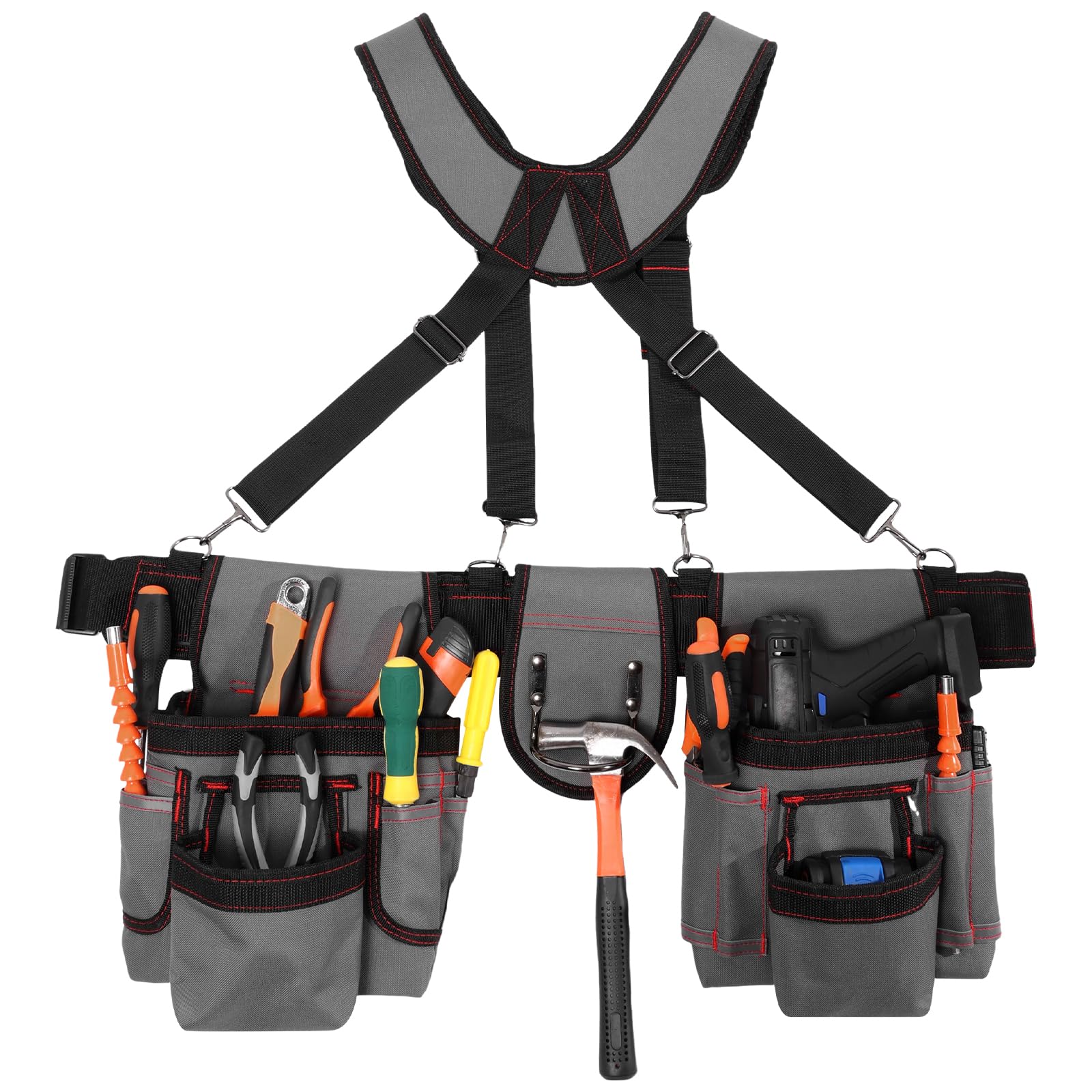 Tool Belt for Men, Professional Tool Belts with Suspenders, Adjustable Waist Tool Pouch, Adjustable Utility Belt Tools Organizer, Construction Work