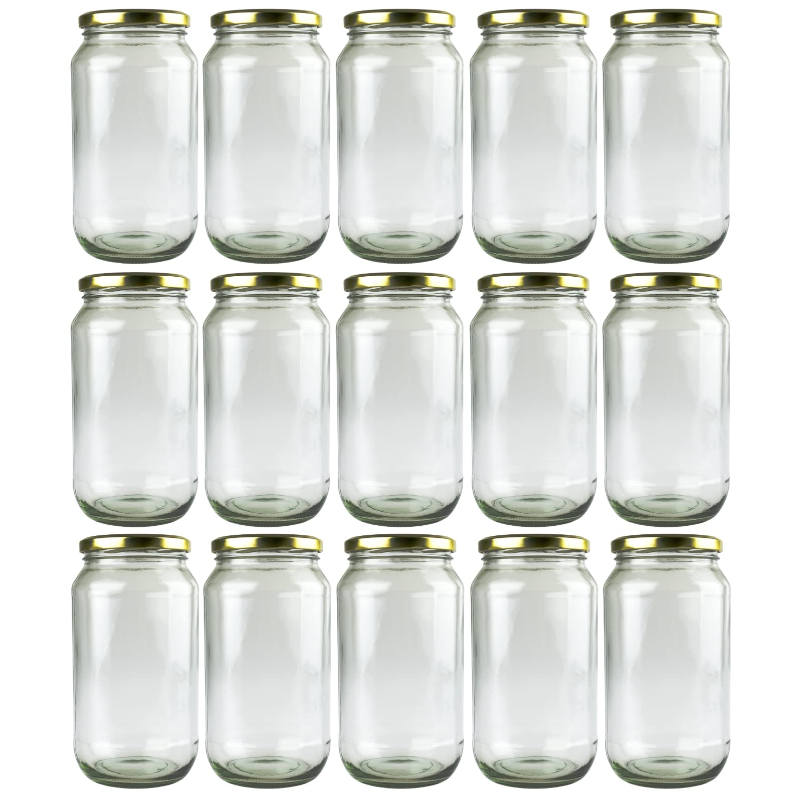 [PackMyProduct] 15 x 1000ml Clear Glass Food Jar | Round Glasses Jar with 82mm Golden Twist Cap | Food Container Storage, Spices Jars, Mason Jar for Liquid Jams, Chutneys, Pickles, Sauces