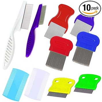 TuNan Set of 10 Pet Dog Grooming Lice Comb, Metal Head Comb for Long Hair, Dog Tear Stain Remover Combs, Hair Combs Remover for Dogs Cats, Removes Crust Mucus and Stains - 5 Types