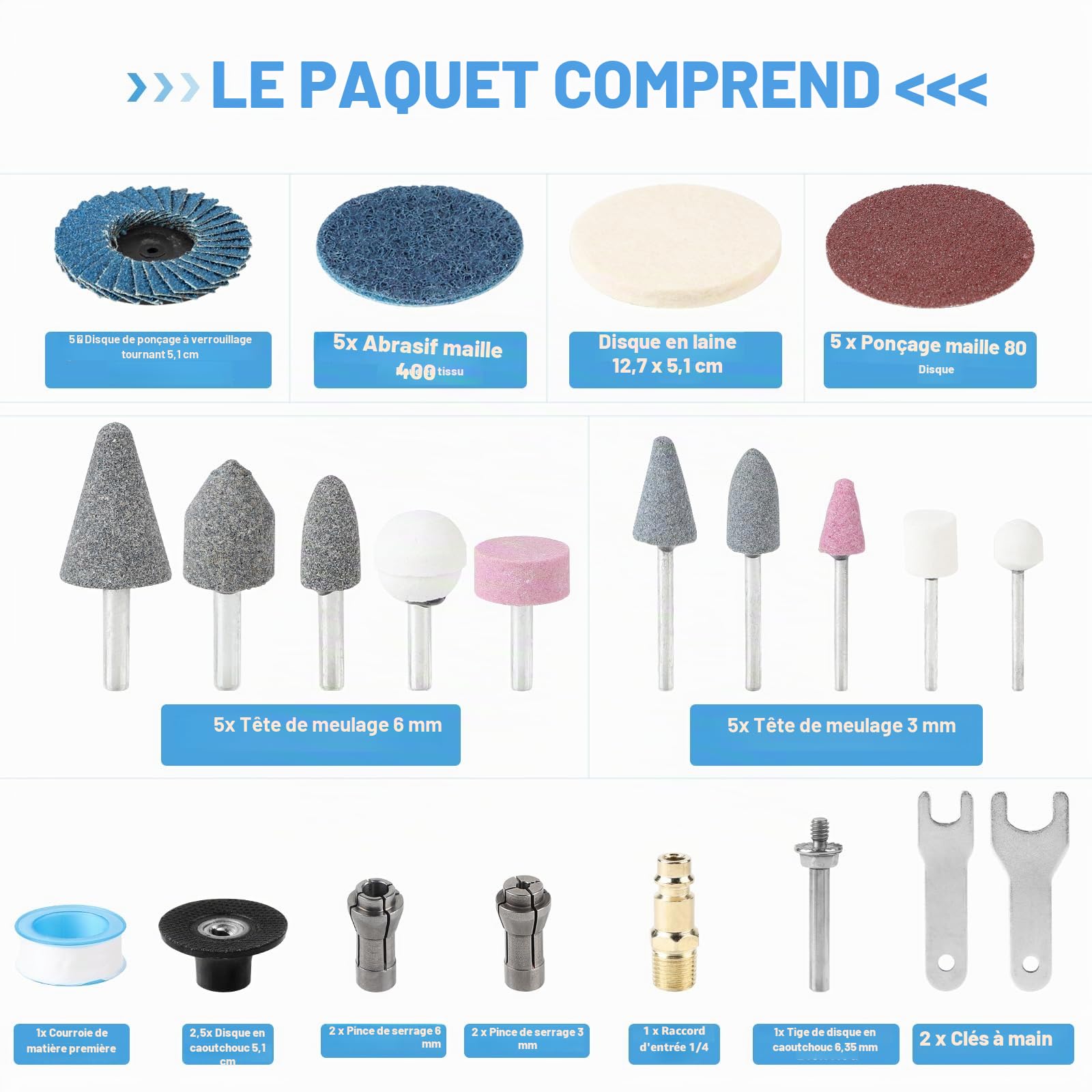 LALAGO Kit Ponceuse à Air Comprimé 90°, Meuleuse Excentrique et d'Angle Pneumatique Avec Disque de Sable Corindon 50 mm, Rabat 80 Mailles