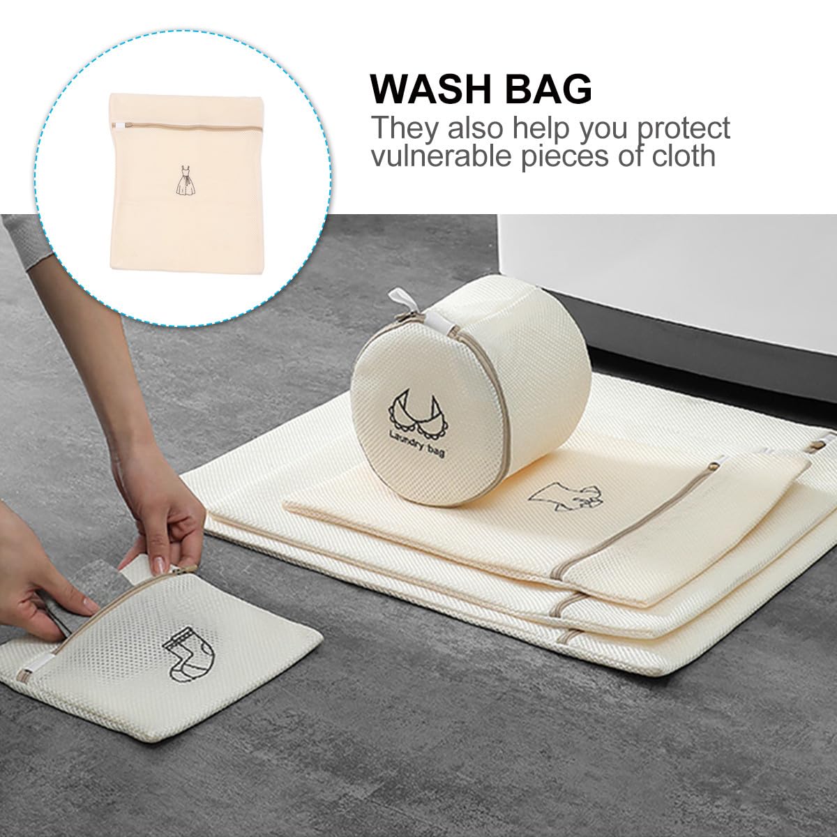 Set di Sacchetti per Lavanderia a Rete 6 Pezzi in Poliestere | Beige, per Lavatrice e Viaggio, Rete Fine, Aiuta a Ridurre Deformazioni e Scolorimenti
