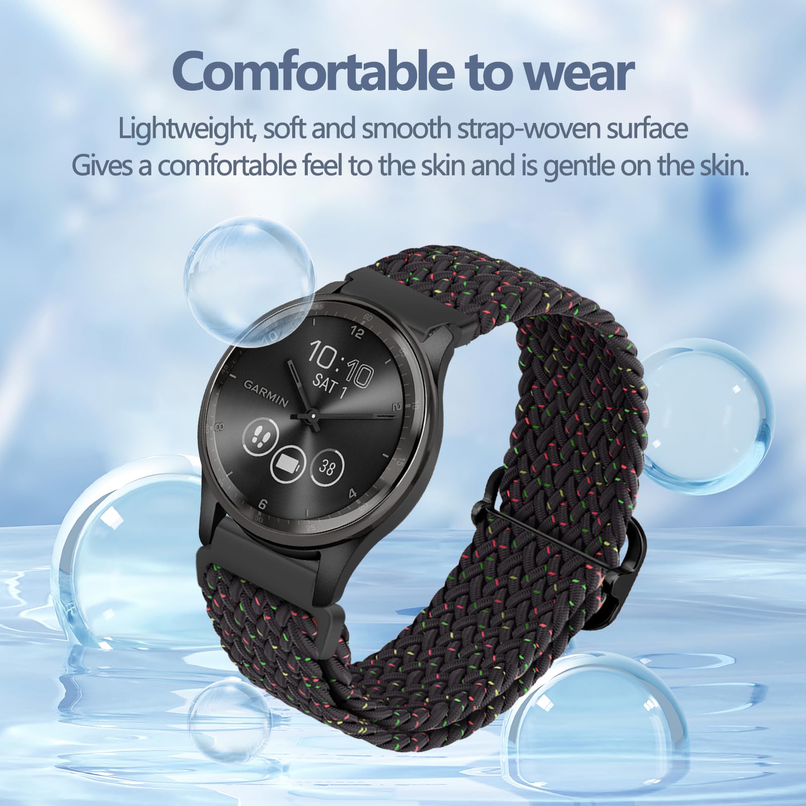 20mm Geflochtenes Armband Für Garmin Forerunner 165/Vivoactive 6 – Elastisch, 2er-Set