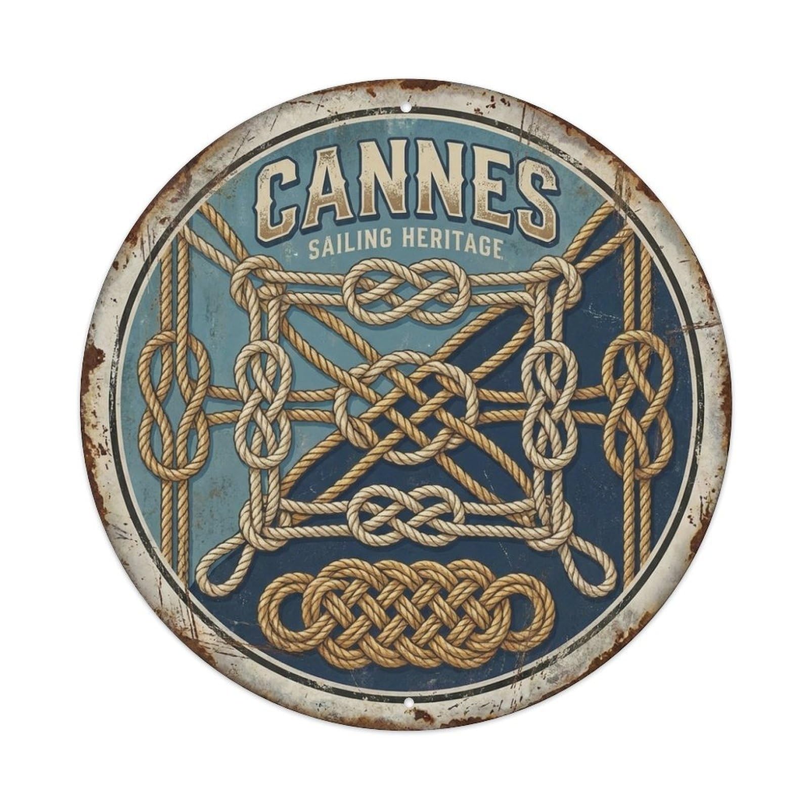 Cannes Rope Knot Pattern Mediterranean Travel Vintage Metal Tin Sign