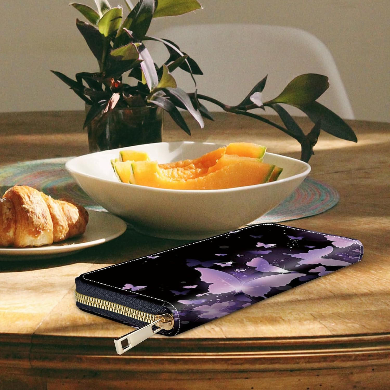 Women's Wallets,Credit Card Holder Money Leather Long Wallet with Wristlet,Large Capacity with Zip-Around Phone Purse for Women Ladies Girls,Purple Butterfly - Image 6