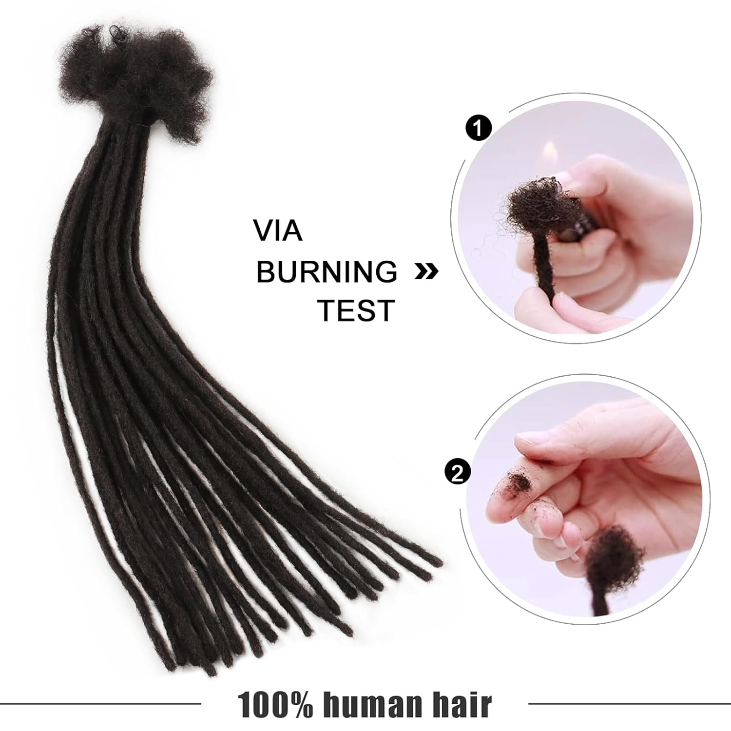 0.2cm Thickness 100% Human Hair Dreadlock Extensions for Men/Women 10 Inch 100 Strands Full Handmade Can be Dyed and Bleached Permanent Loc Extensions Human Hair Natural Black