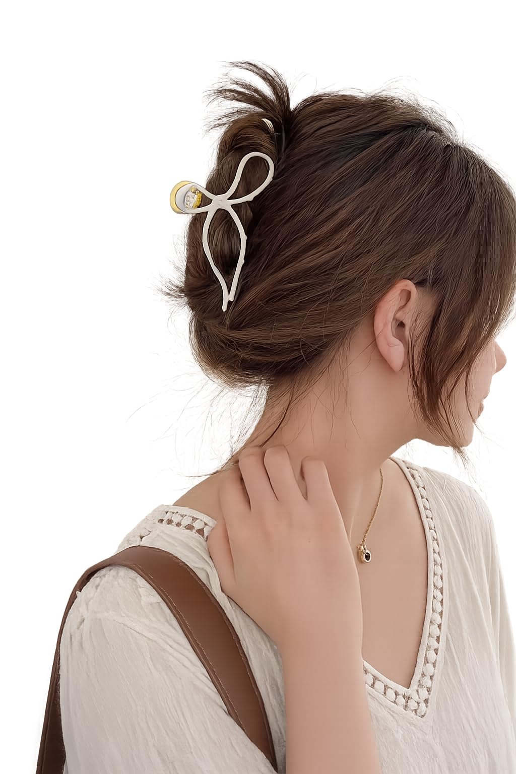 Diversa Mermaid Tail French Twist Hair Clip, Pearl Inlaid Metal Claw Clip, Elegant Hair Accessory for Women
