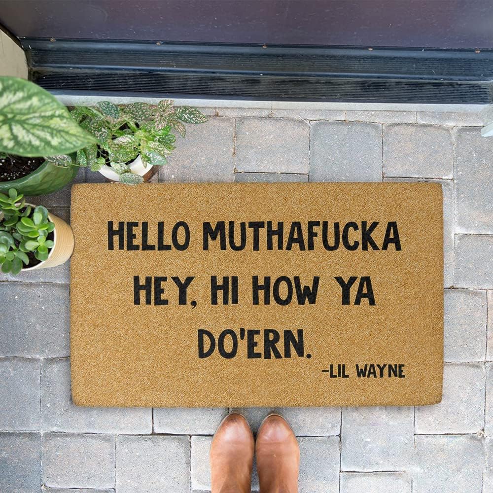 Welcome Mats for Front Door Entry Hello Mothafucka Hey Hi How Ya Derrrn Doormat Funny Rug R Welcome Mat Funny Gift Doormat Non Slip Absorbent Bathroom Rug Carpet for Home Entrance Kitchen 18x30 Inch
