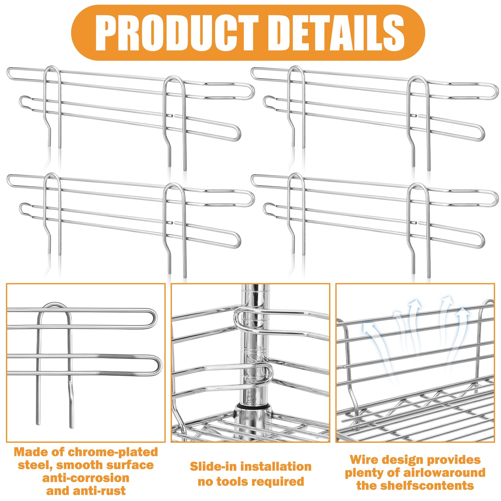 Silver Chrome Wire Shelf Ledges - Keep Items Safe! -5 Silver Chrome Wire Shelf Ledges - Keep Items Safe! -5
