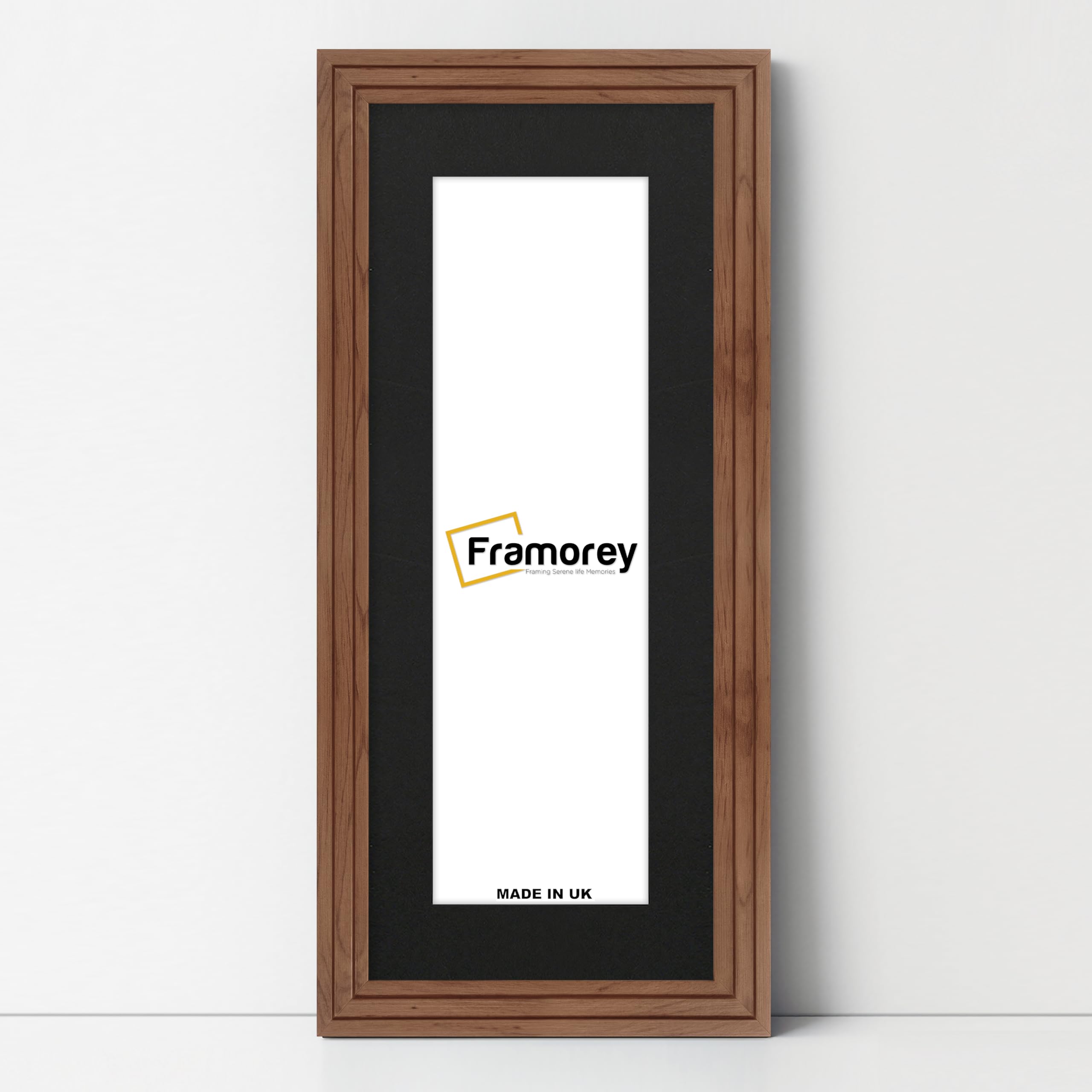 Framorey Framing Serene Life Memories Walnut With Black Mount Framorey Panorama Step Style Wooden Effect Picture Frame, 28X16" Size Walnut Photo Frame With 24X12" Size Black Mount, Photo Print Frames, Wall Hanging Poster Frame, Best Photo Frames For Living Room